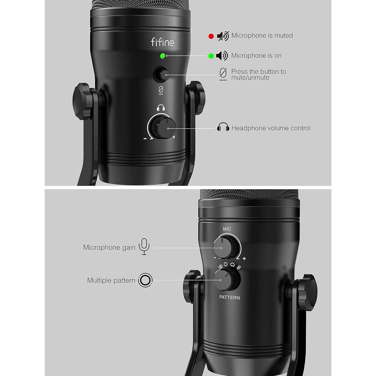Micrófono de Estudio USB FIFINE K690 con 4 Patrones de Captura