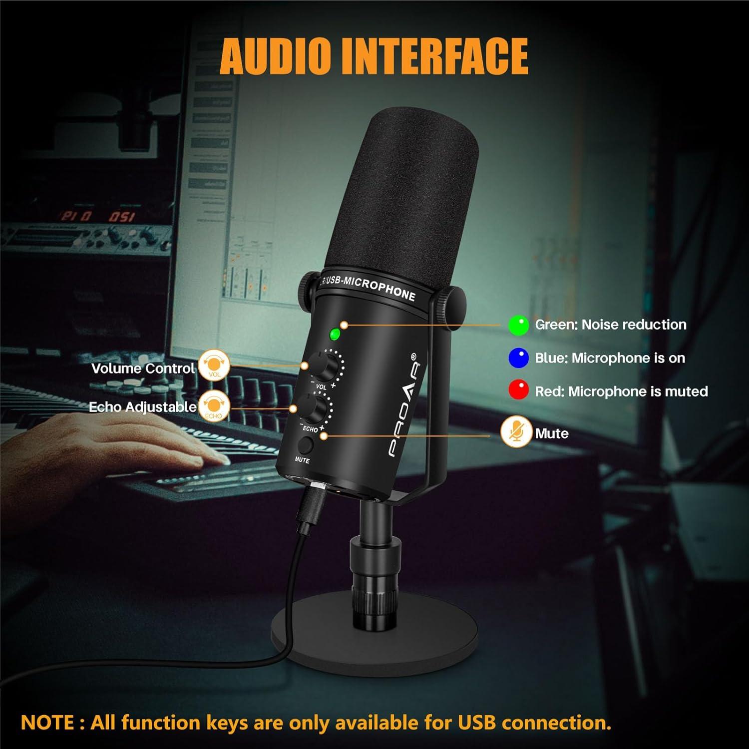 Micrófono Dinámico XLR/USB PROAR V7 con Cancelación de Ruido
