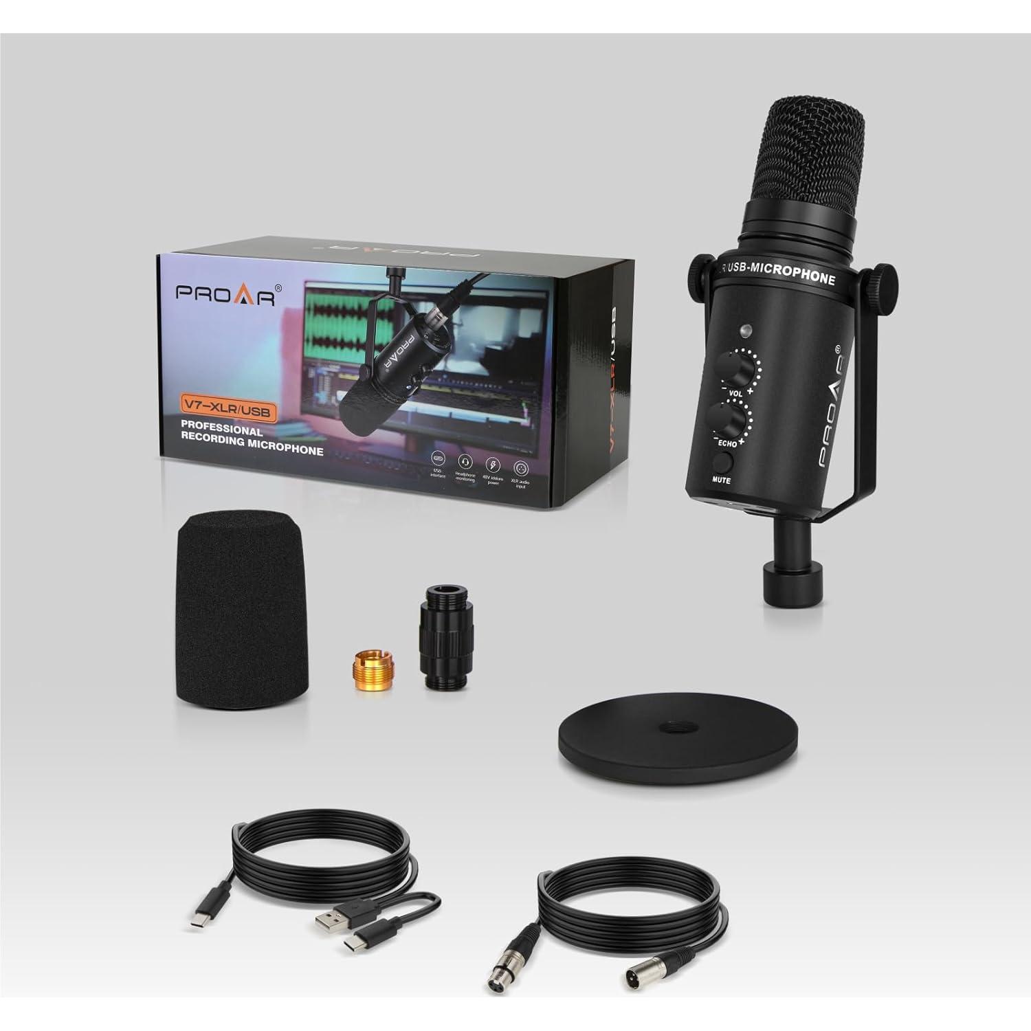 Micrófono Dinámico XLR/USB PROAR V7 con Cancelación de Ruido