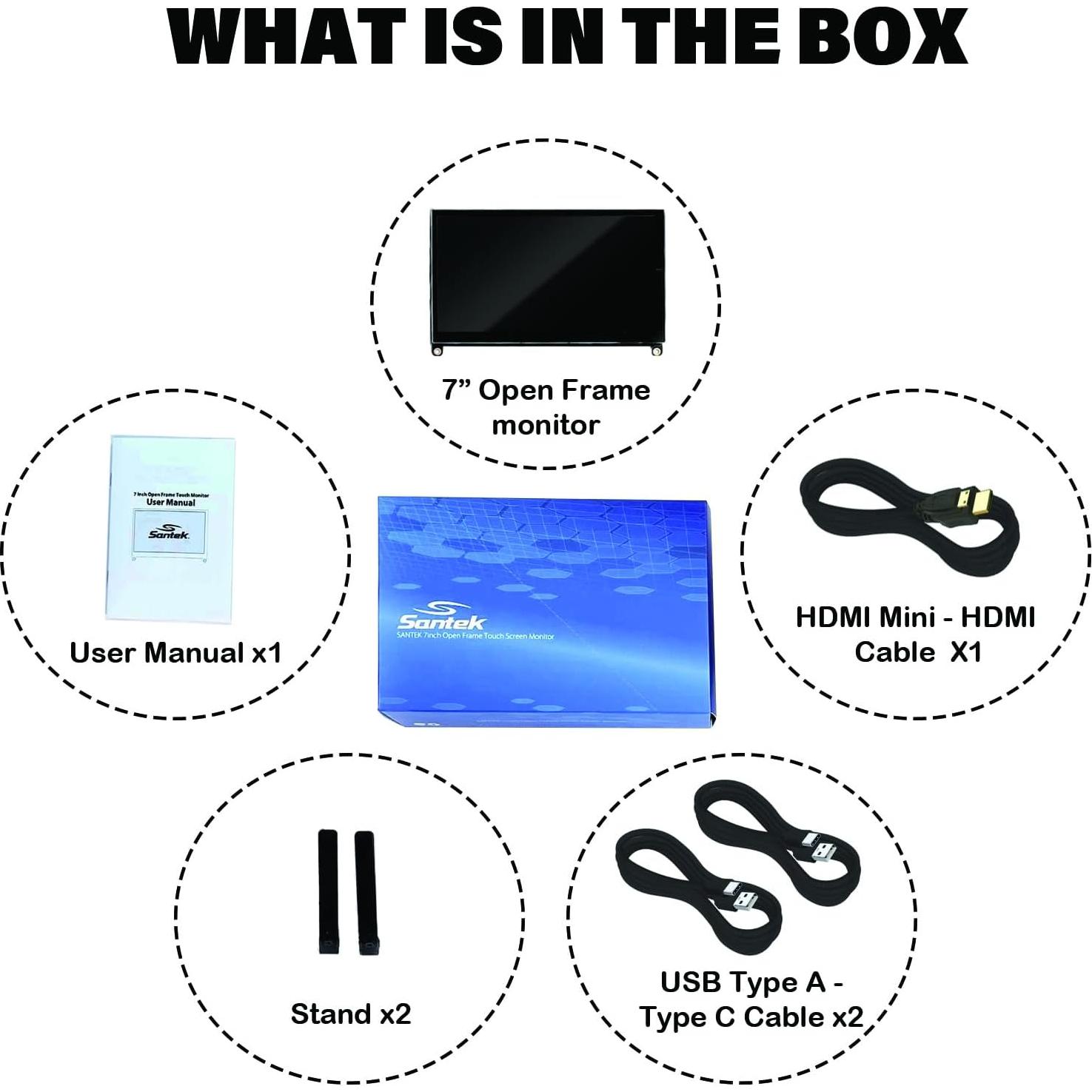 Monitor Táctil Santek 7" IPS 1024x600 HDMI para Raspberry Pi