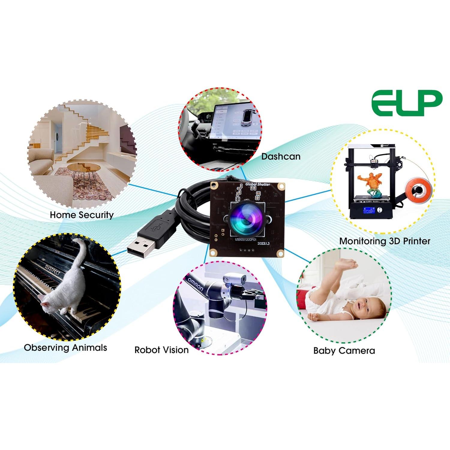 Cámara USB ELP 1080P Obturador Global 90fps Lente Gran Angular