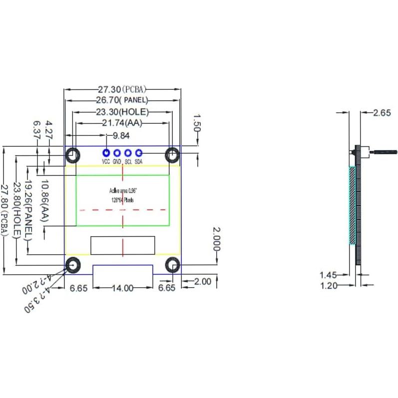 Módulo Pantalla OLED 0.96" Haldzemo 128x64 IIC Amarillo Azul