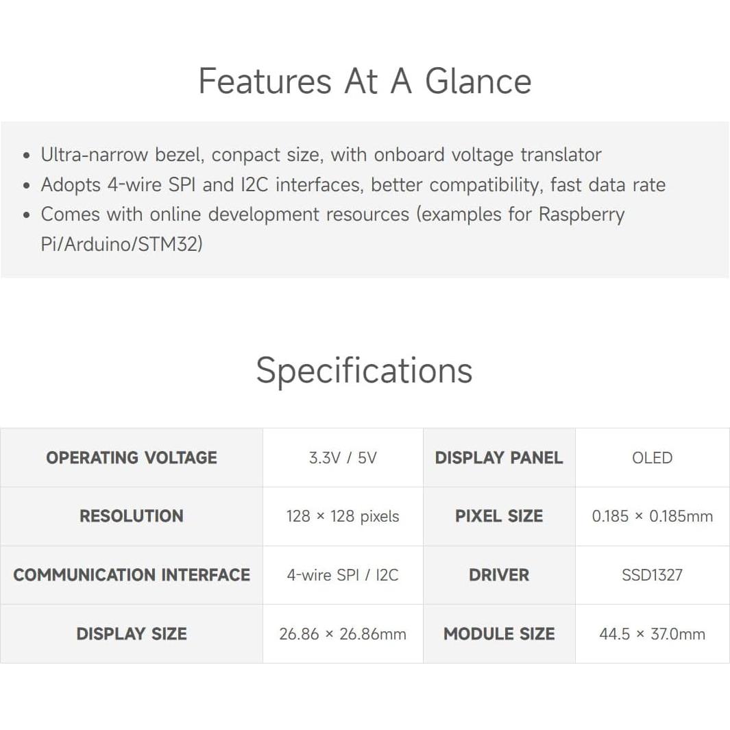 Módulo de Pantalla OLED Waveshare 1.5" 128x128 SPI/I2C