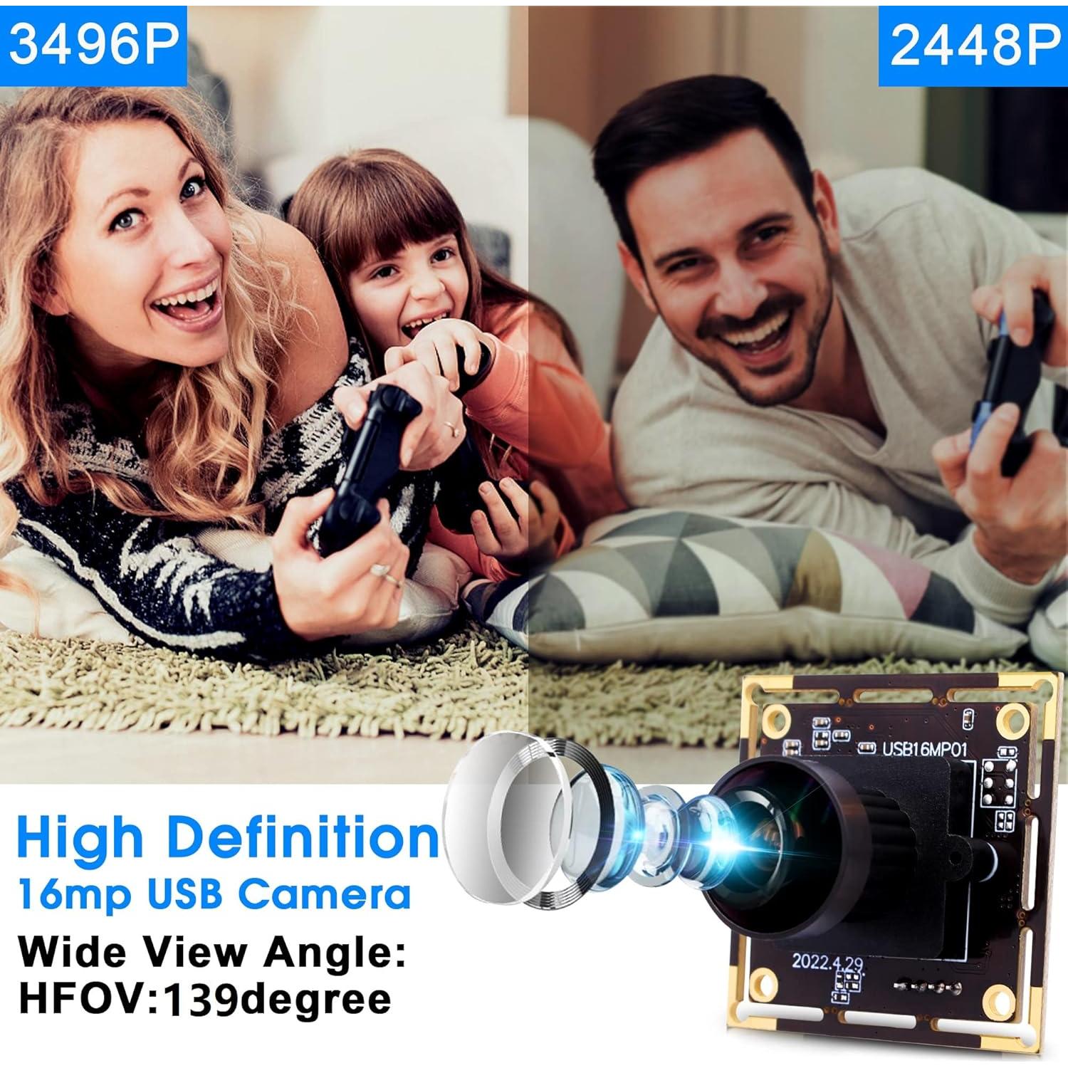 Cámara Fisheye USB 16MP IEights IMX298 170° para PC y Raspberry Pi