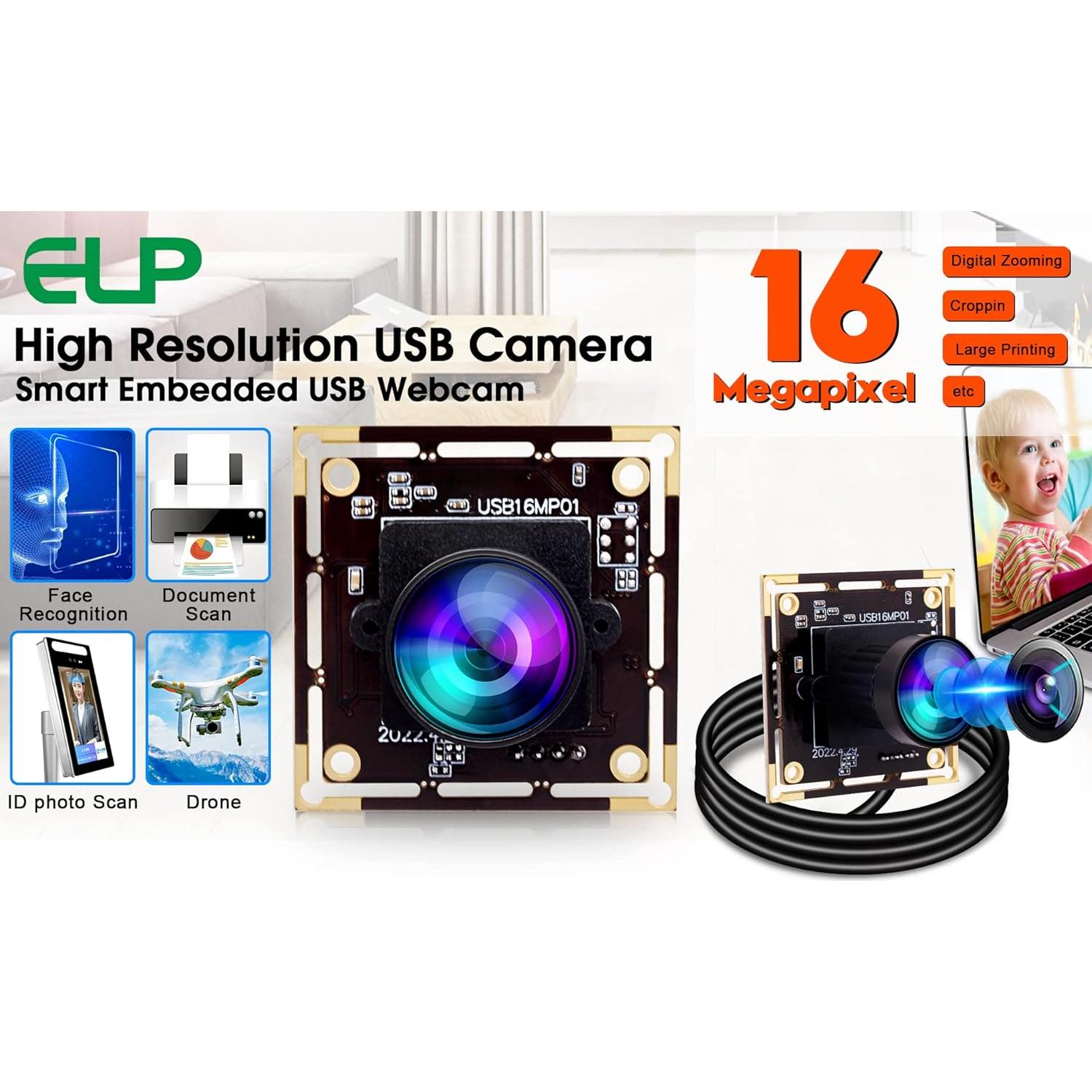 Cámara Fisheye USB 16MP IEights IMX298 170° para PC y Raspberry Pi