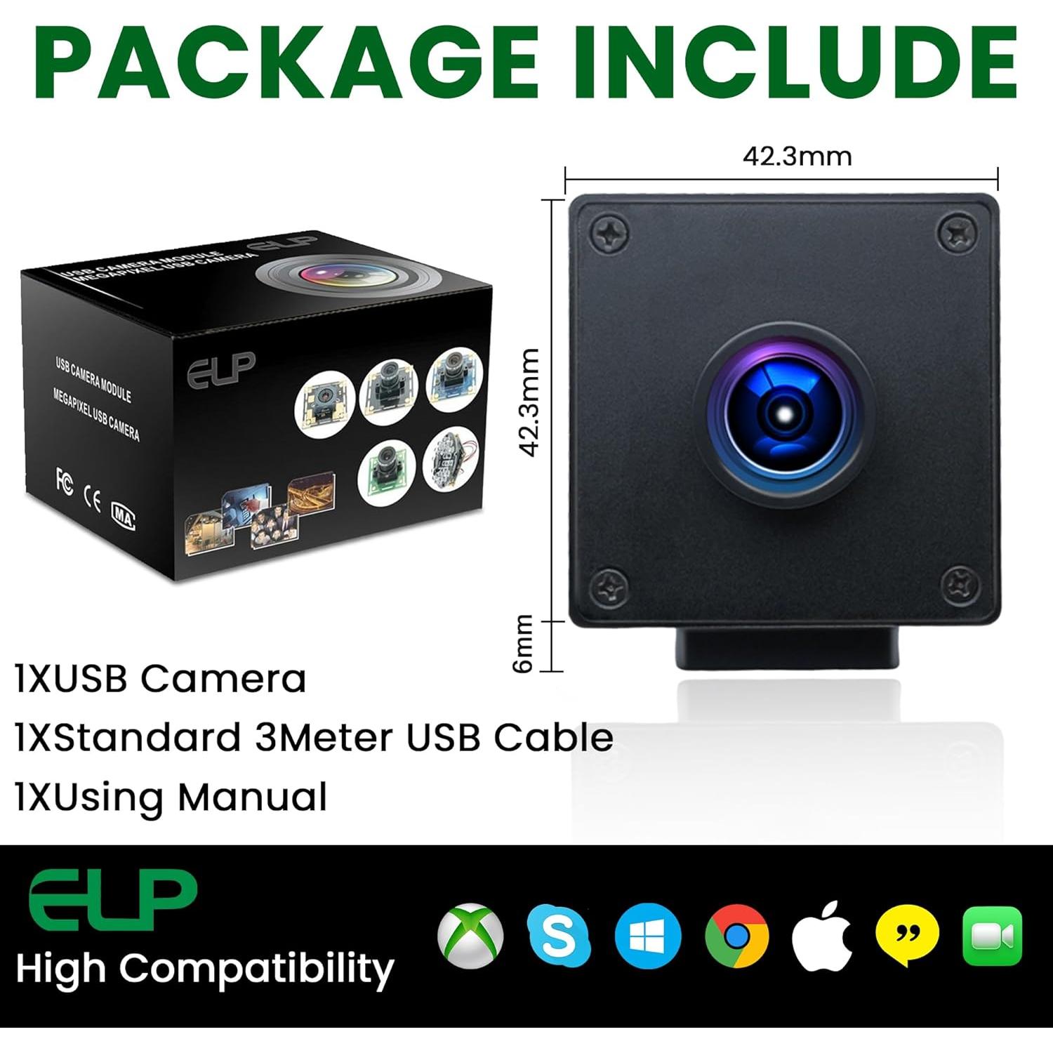 Cámara Web ELP 1080P 90fps USB con Obturador Global 110°