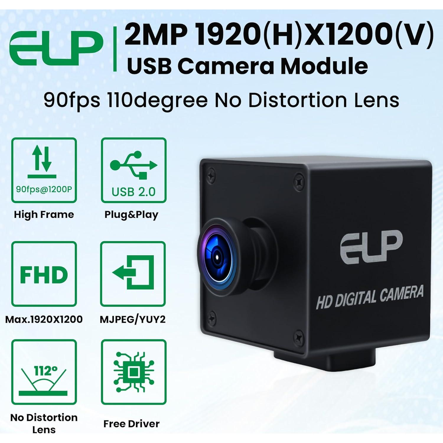 Cámara Web ELP 1080P 90fps USB con Obturador Global 110°