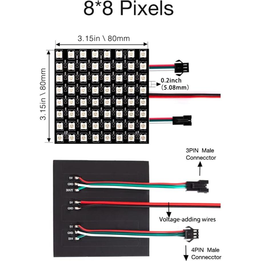 Módulo Matriz LED WS2812B 8x8 Píxeles RGB Controlable