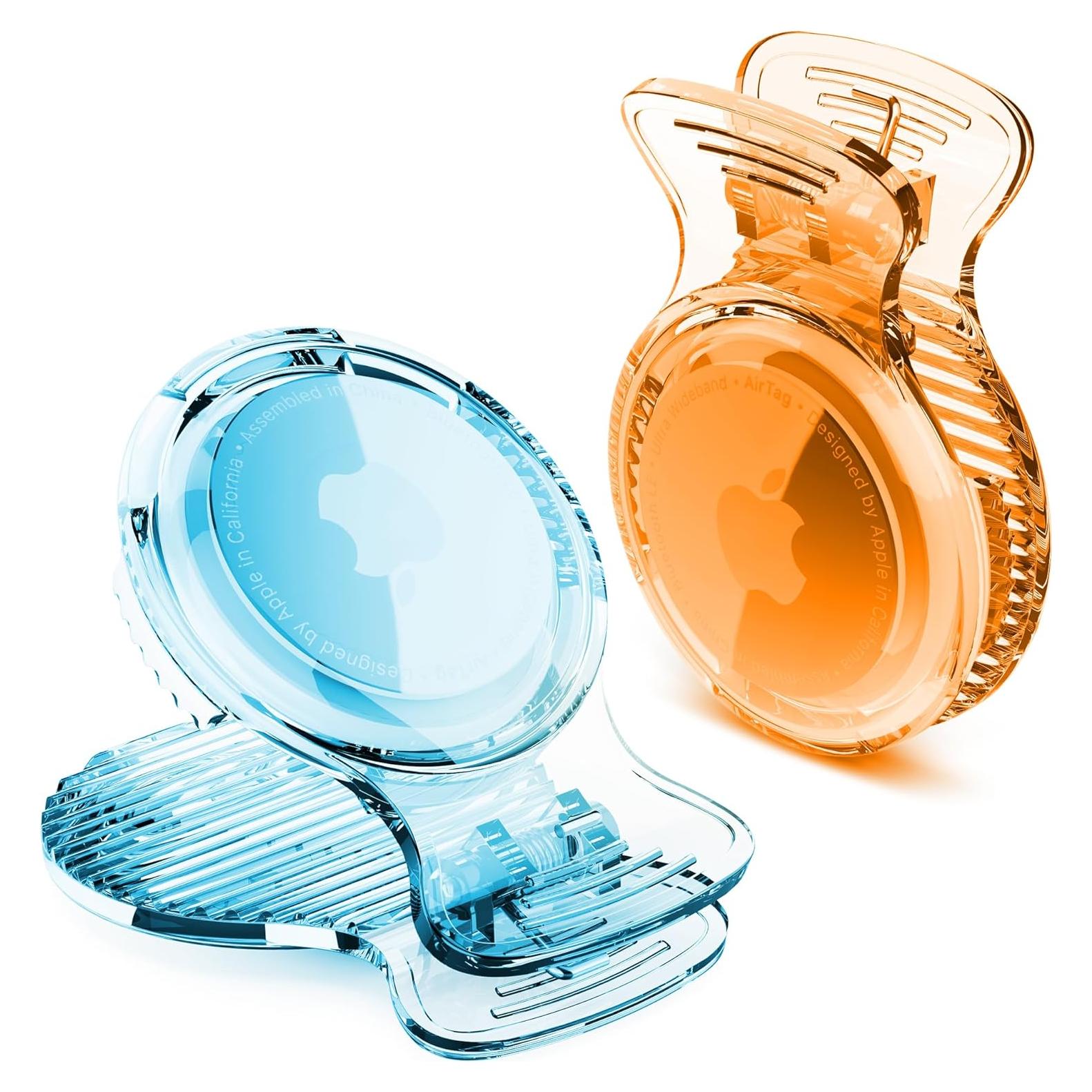 Soporte Clip para AirTag CITYWAY - 2 Pack Transparente-Naranja/Azul