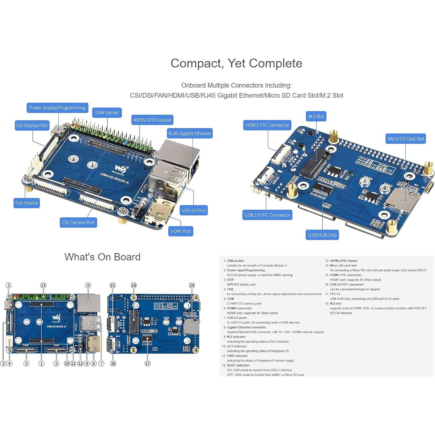 Mini Base Board para Raspberry Pi CM4 Waveshare - Conector GPIO 40PIN