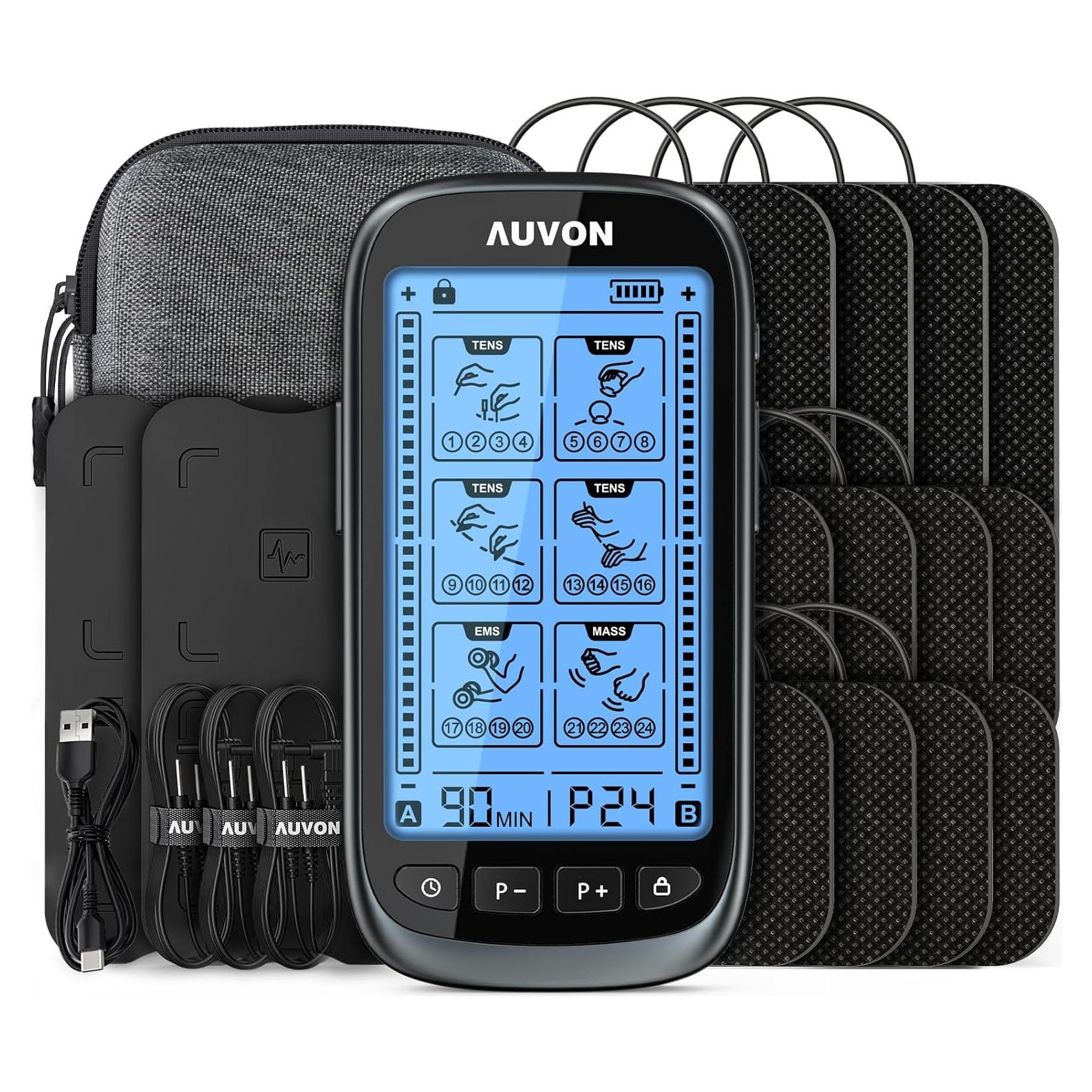 AUVON Estimulador Muscular TENS 3-en-1 con 24 Modos