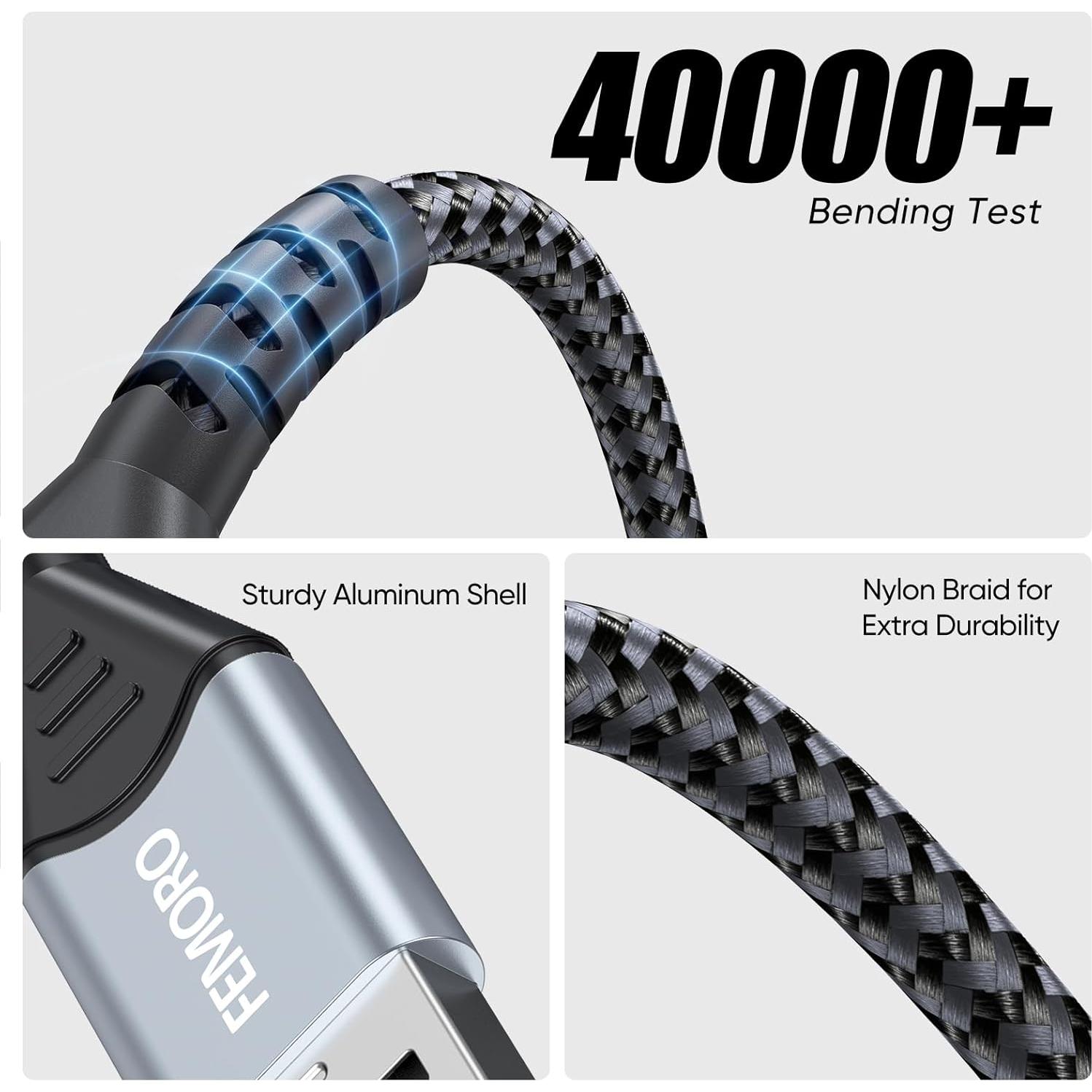 Cable Micro USB 3m FEMORO 480Mbps Carga 12W Compatible PS4