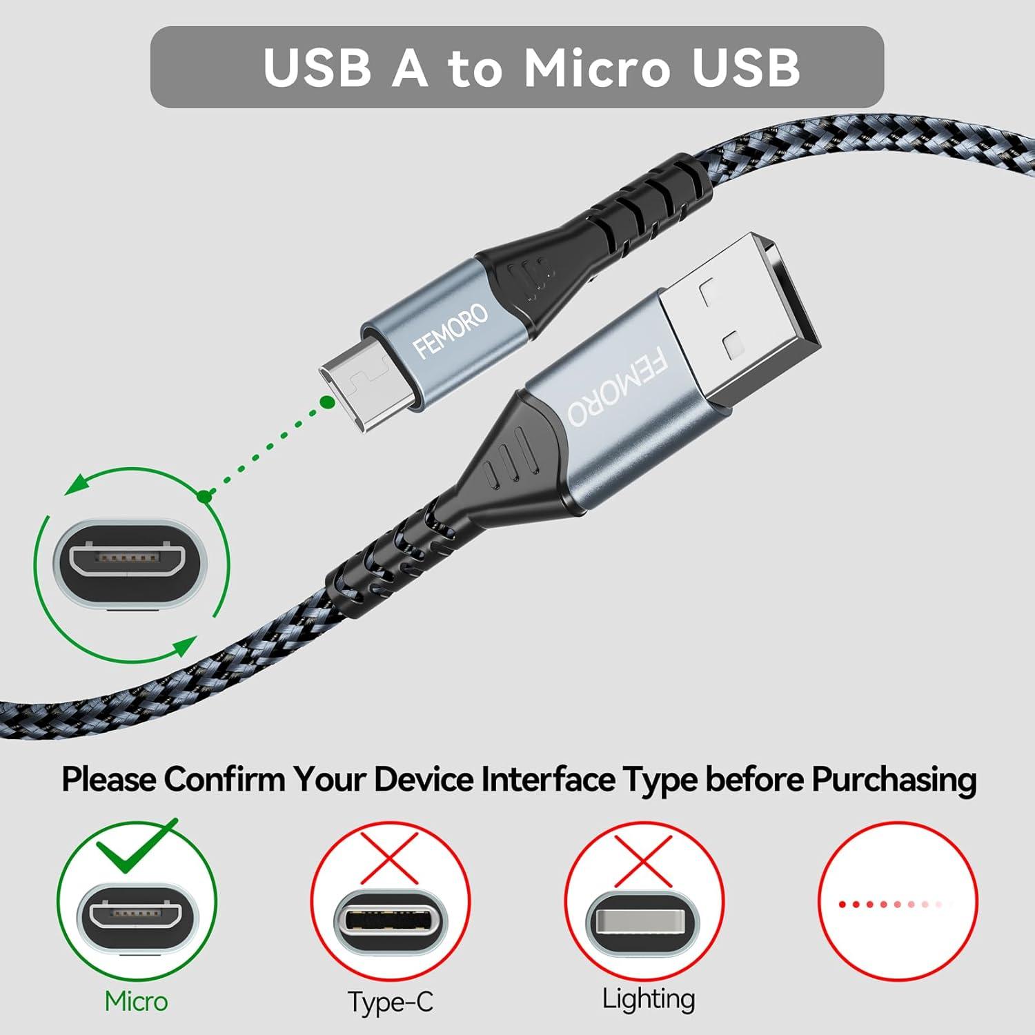 Cable Micro USB 3m FEMORO 480Mbps Carga 12W Compatible PS4