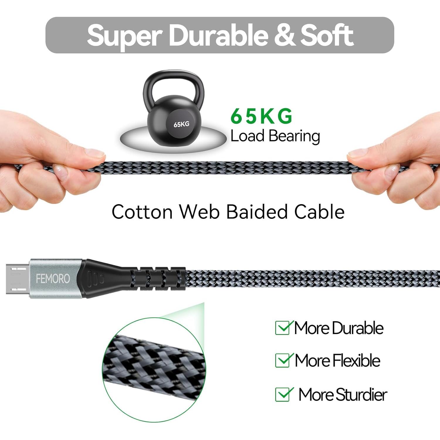 Cable Micro USB 3m FEMORO 480Mbps Carga 12W Compatible PS4