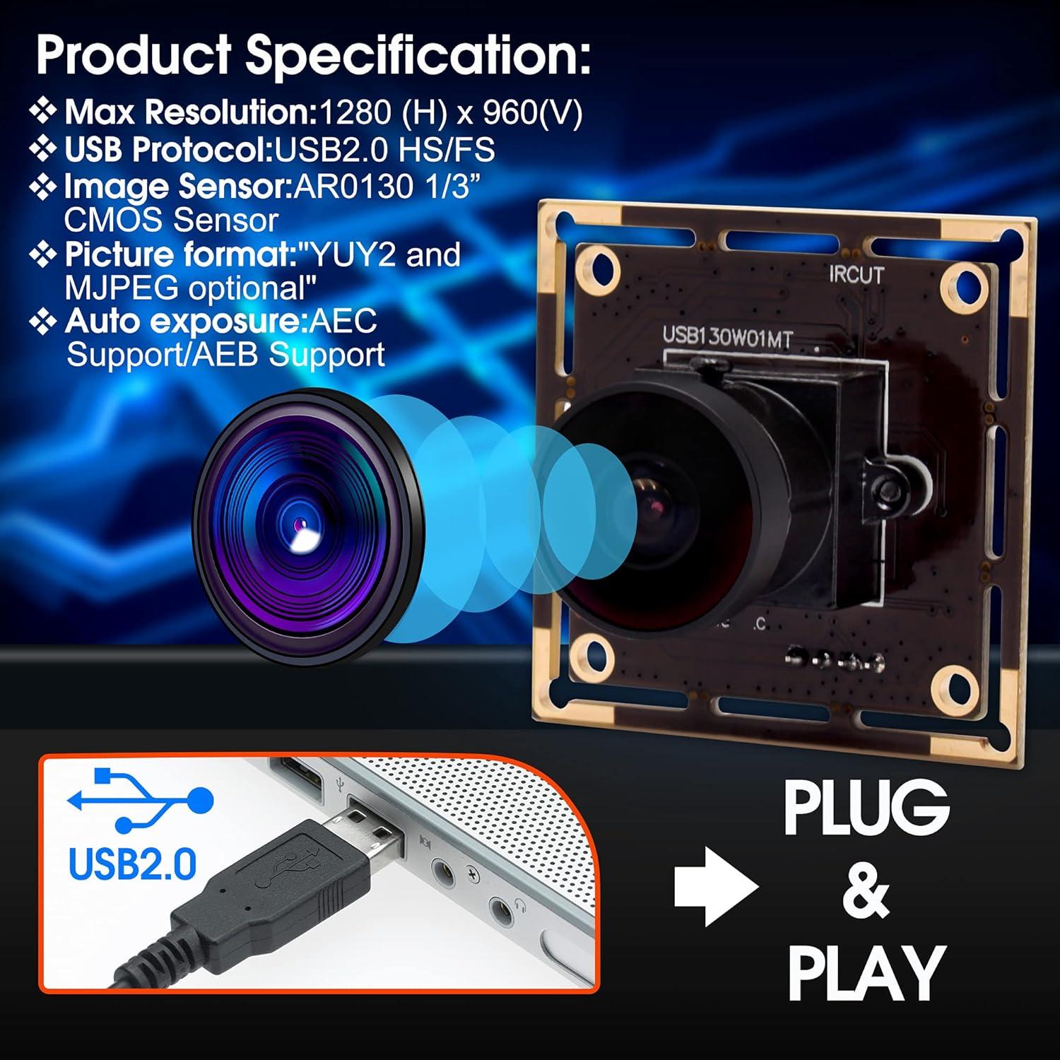 Módulo de Cámara USB Fisheye ELP 1.3MP 960P 0.01Lux