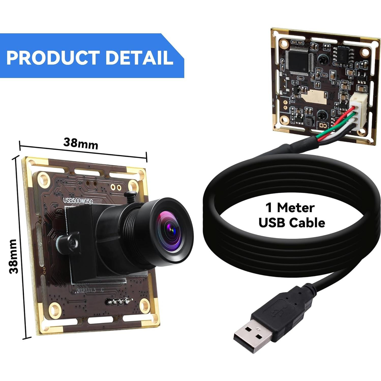 Cámara USB 5MP GEMSTONEGO Lente Fija 3.6mm Plug and Play