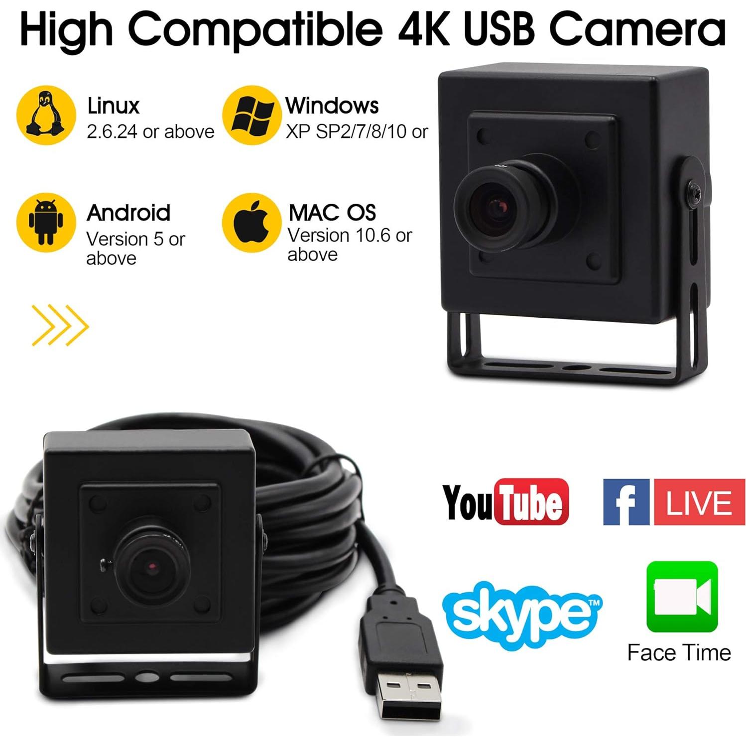 Cámara USB 4K IEights con lente gran angular 3.6mm