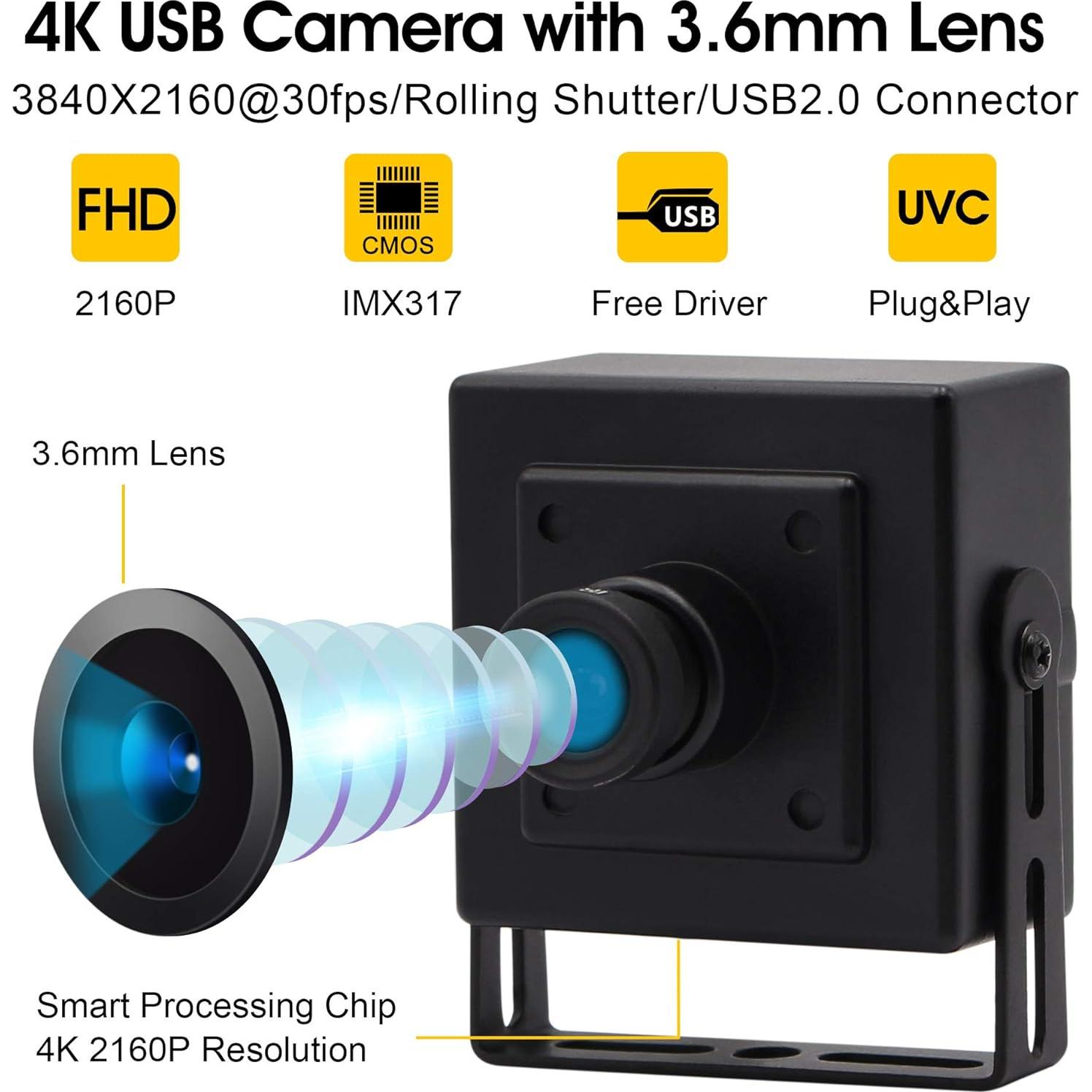 Cámara USB 4K IEights con lente gran angular 3.6mm