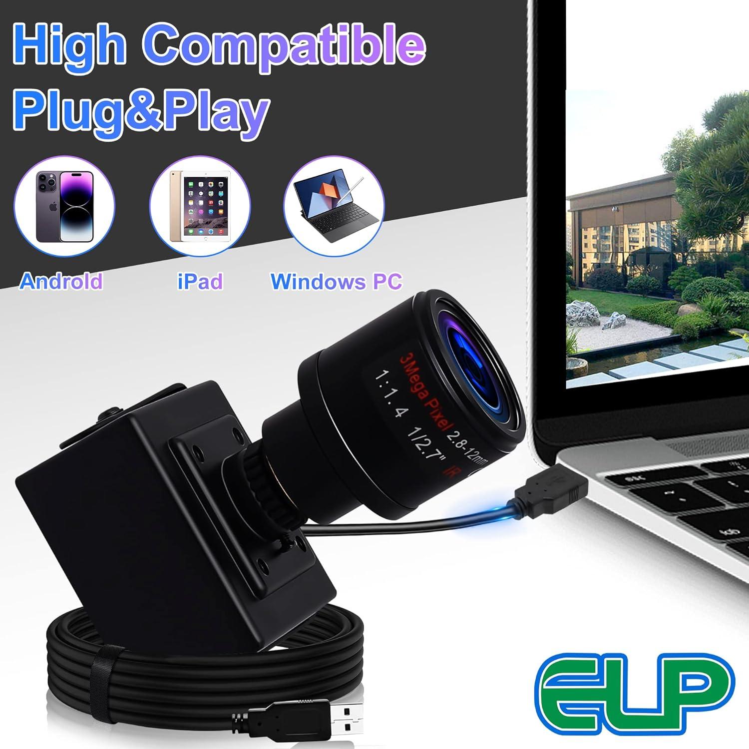 Cámara USB 1080P IEights con Lente Varifocal 2.8-12mm