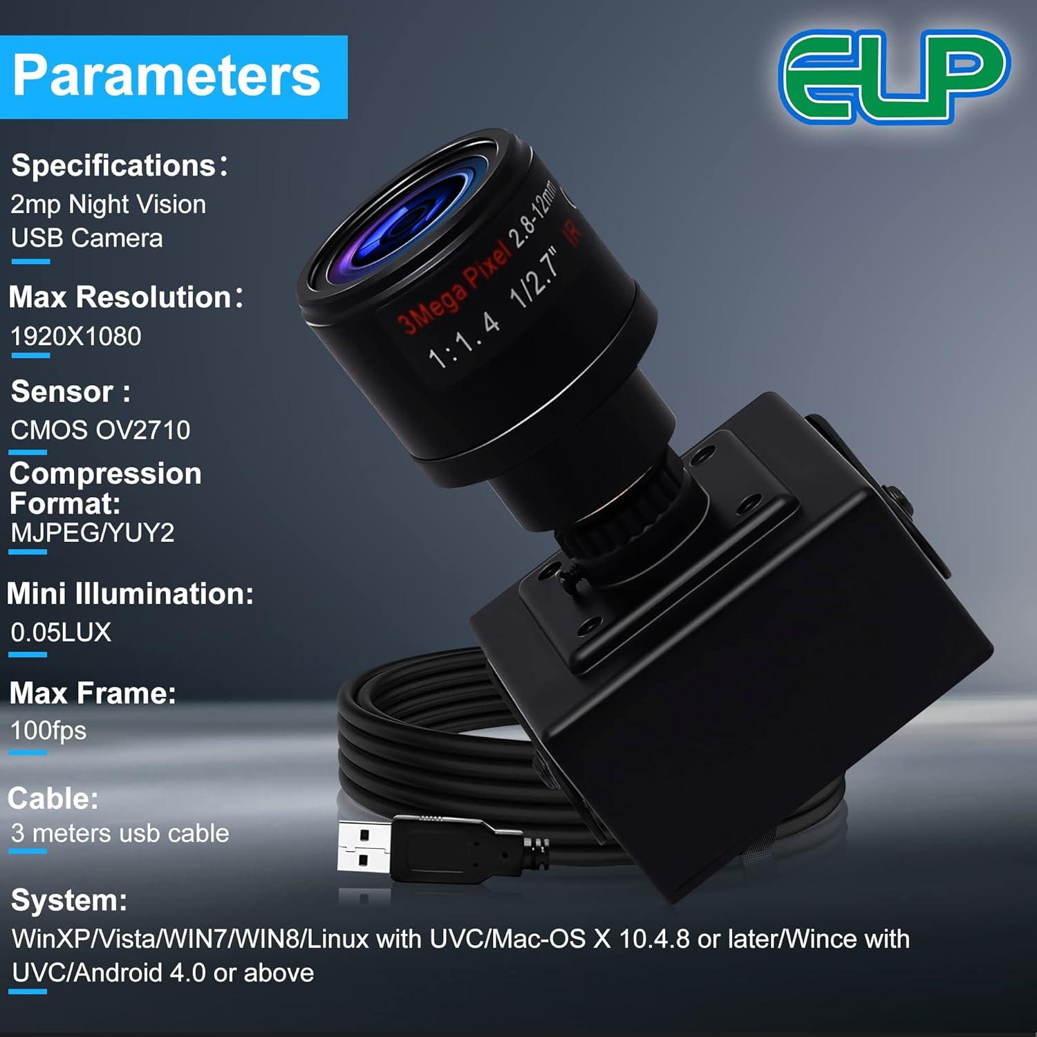 Cámara USB 1080P IEights con Lente Varifocal 2.8-12mm