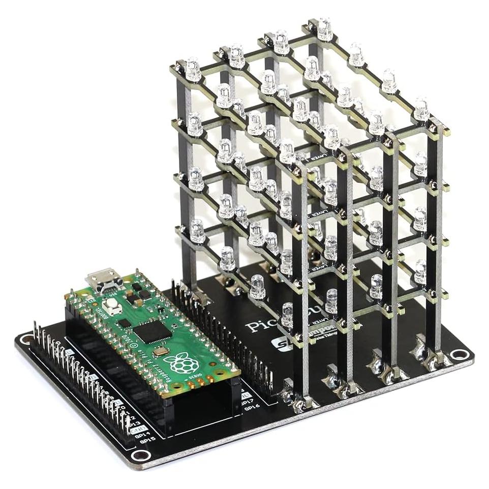 Cubo LED 4x4x4 HAT sb components para Raspberry Pi Pico Azul