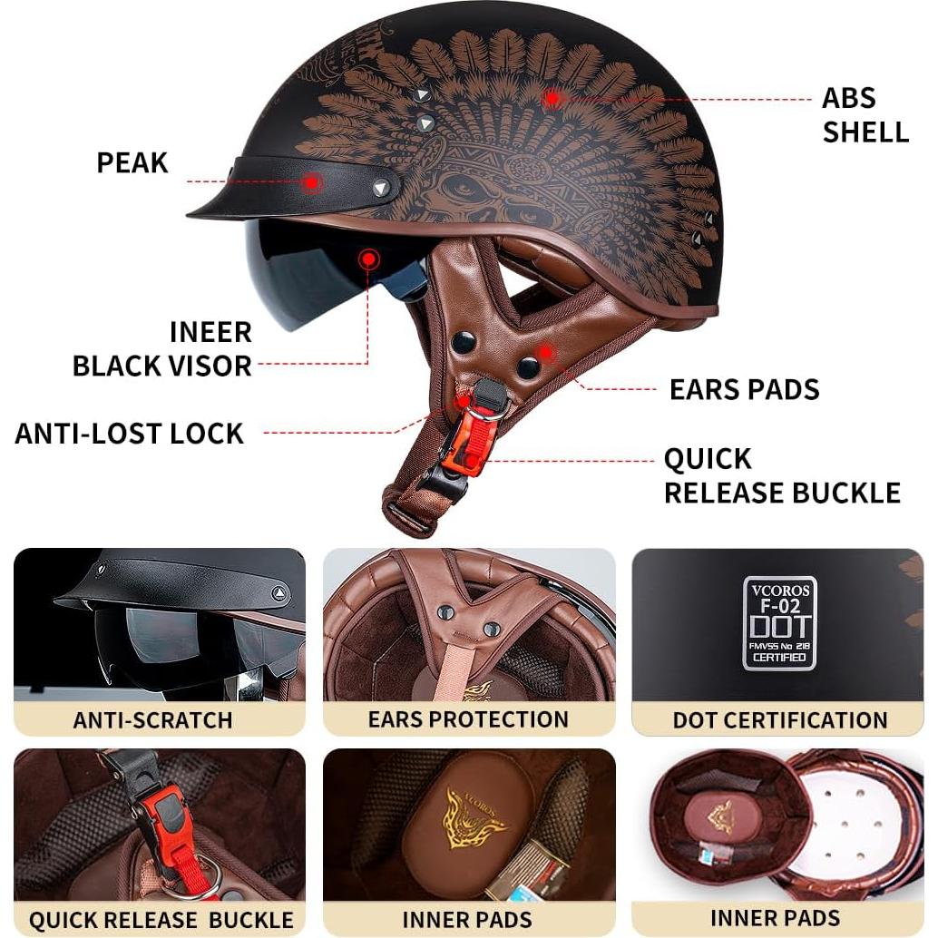Casco de motocicleta VCOROS F-02 con visera solar XL