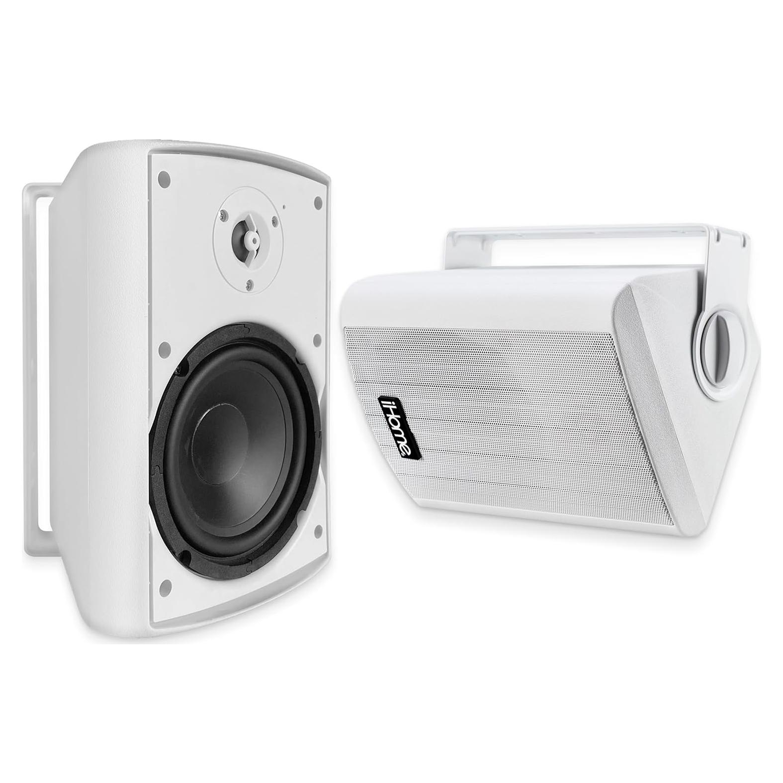 iHome IHSI-W400BT-PR-WHT Bluetooth 4" 100W Weatherproof Speakers, Indoor/Outdoor, Wall/Ceiling Mount, Surround Sound, Pair - Suitable for Home Parties