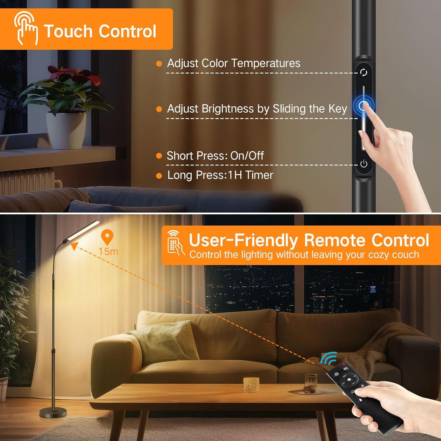 Lámpara de Pie LED OUTON 15W 1500LM Ajustable Negro