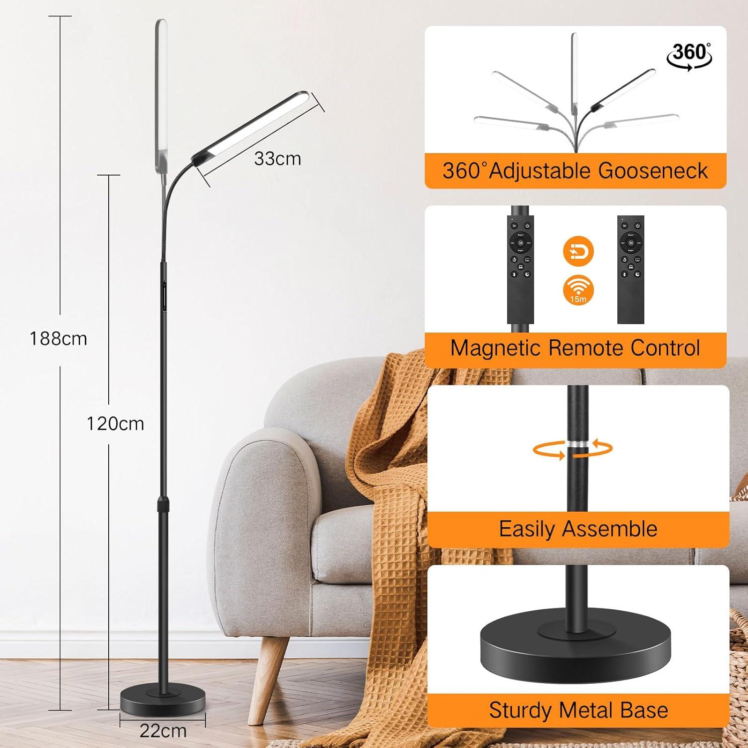 Lámpara de Pie LED OUTON 15W 1500LM Ajustable Negro