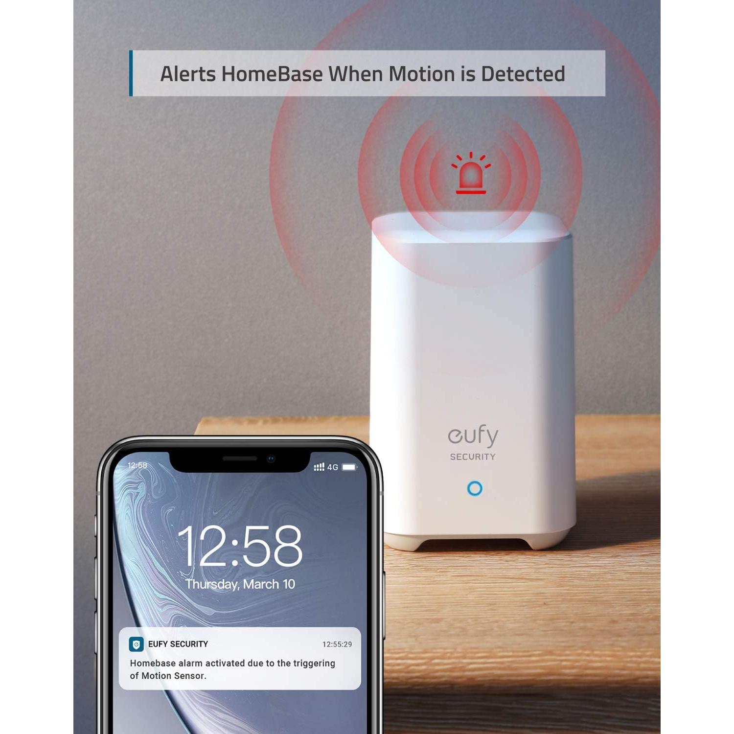 eufy Security Home Alarm System Motion Sensor, 100° Coverage, 30ft Detection Range, 2-Year Battery Life, Requires eufy Security HomeBase, Links with HomeBase-Connected Devices (Renewed)