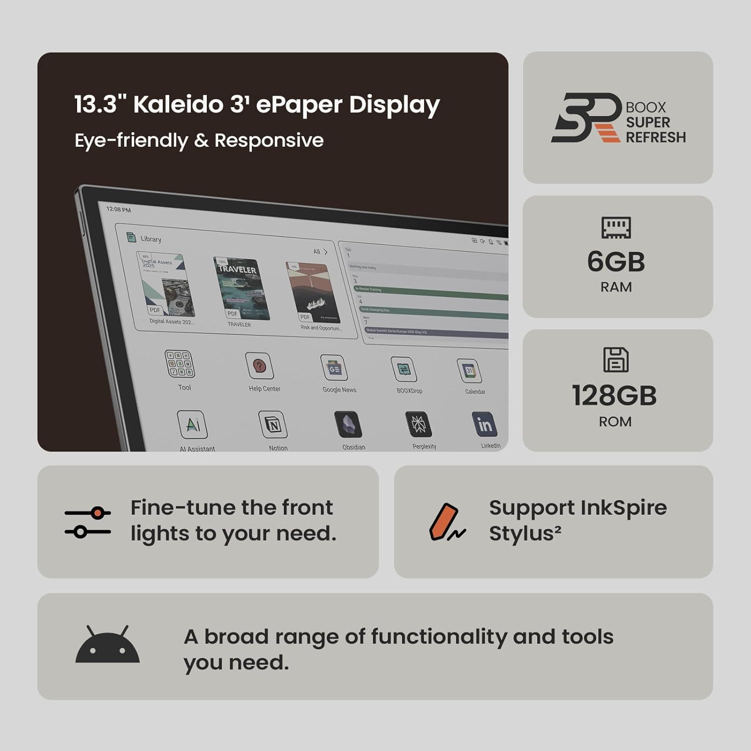 Tablet BOOX Tab X C 13.3" E Ink 6GB RAM 128GB Android