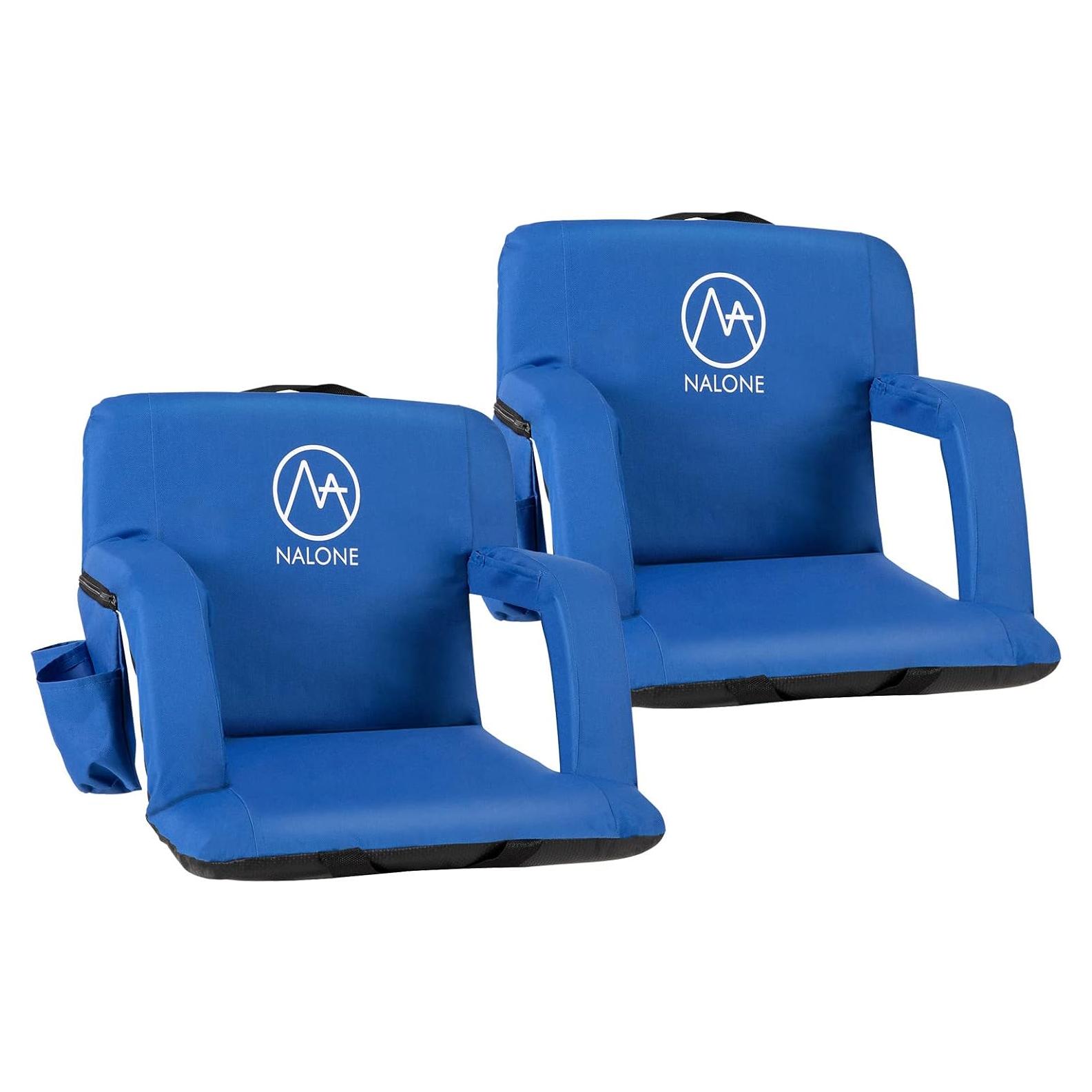 Conjunto de 2 Sillas Plegables Nalone con Reposabrazos y Cojín Azul