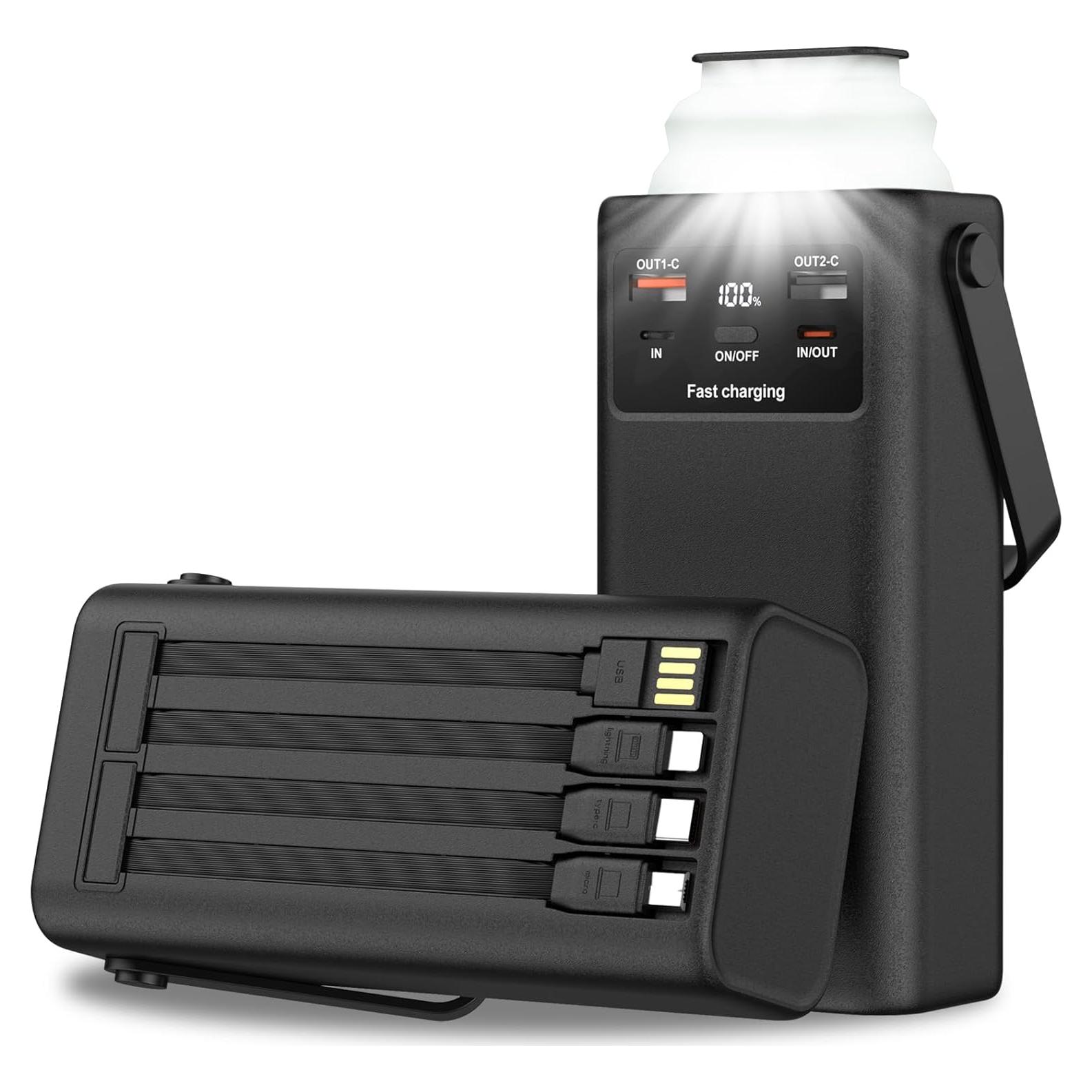 Portable Charger 40000mAh Power Bank Built-in Cable,PD 22.5w Fast Charging Powerbank, LED Display External Battery Pack with Retractable Auto Lighting, Travel Phone Charger for iPhone,Samsung,Google