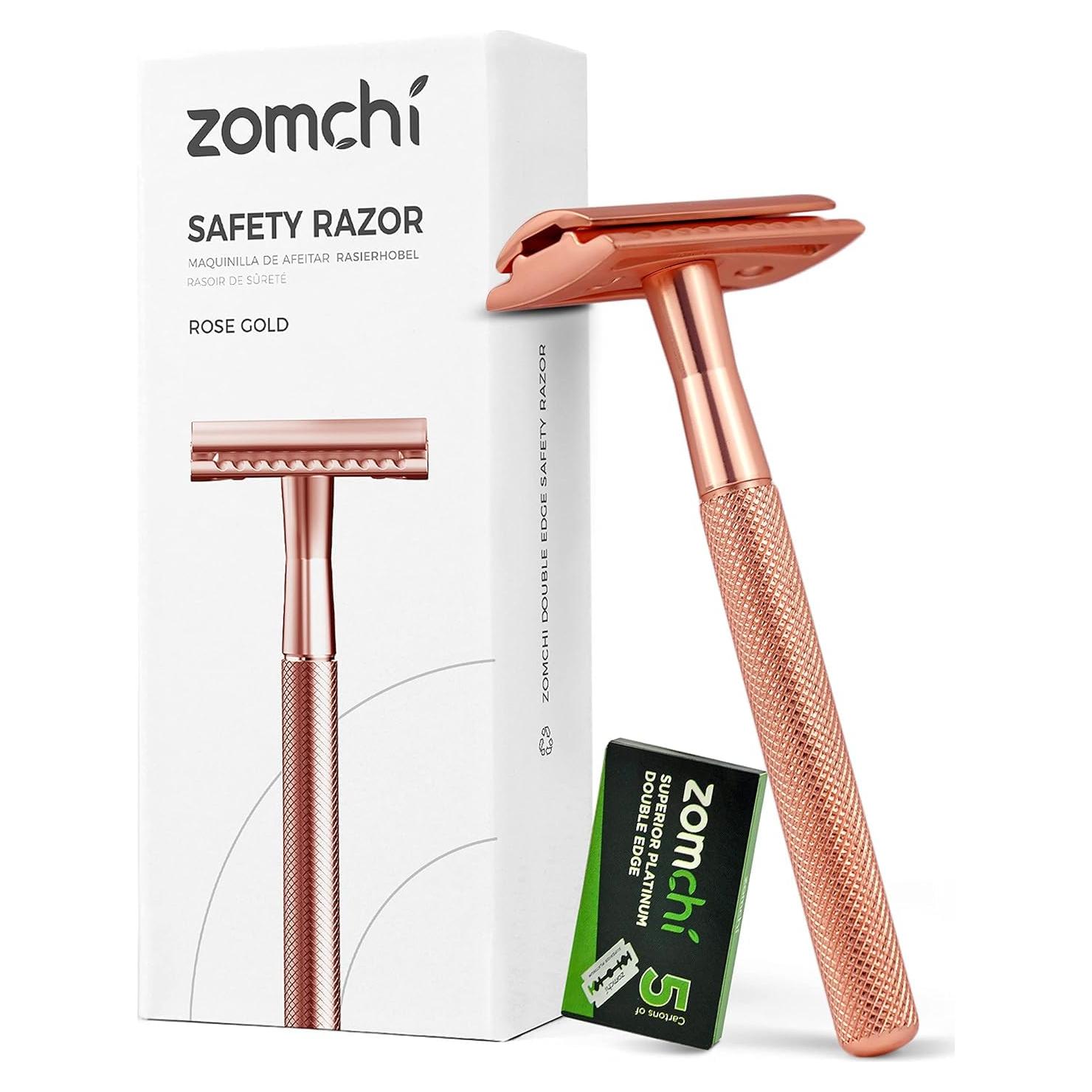 Razor de Seguridad ZOMCHI Oro Rosa con 5 Cuchillas Doble Filo