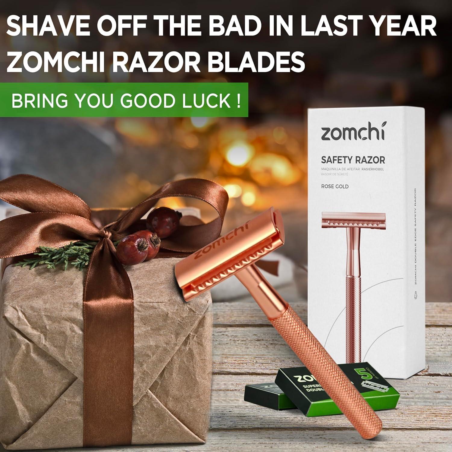 Razor de Seguridad ZOMCHI Oro Rosa con 5 Cuchillas Doble Filo