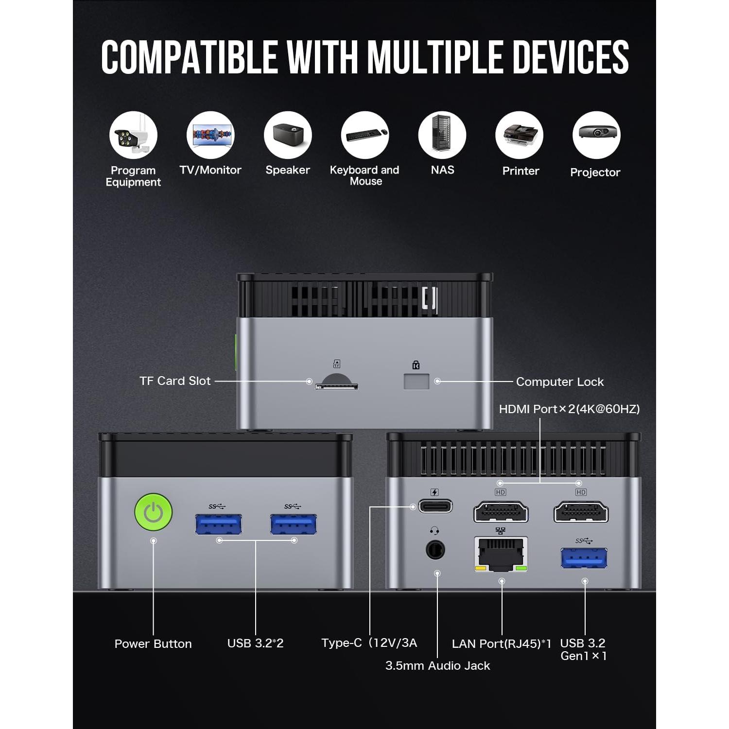 Mini PC GMKtec G5, Intel Alder Lake N97, 12GB RAM, 256GB SSD