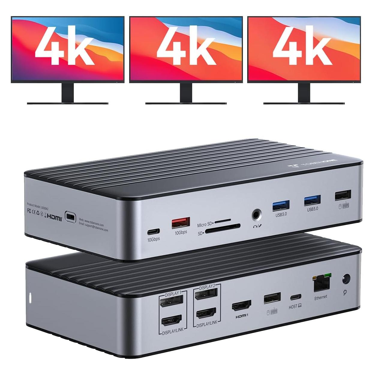 Estación de Acoplamiento TobenONE USB-C 17 en 1 para 3 Monitores 4K