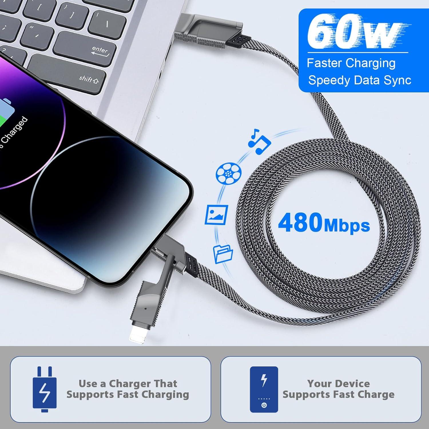 Paquete de 2 Cables USB C 4 en 1 Bobosogo 6FT Carga Rápida 60W