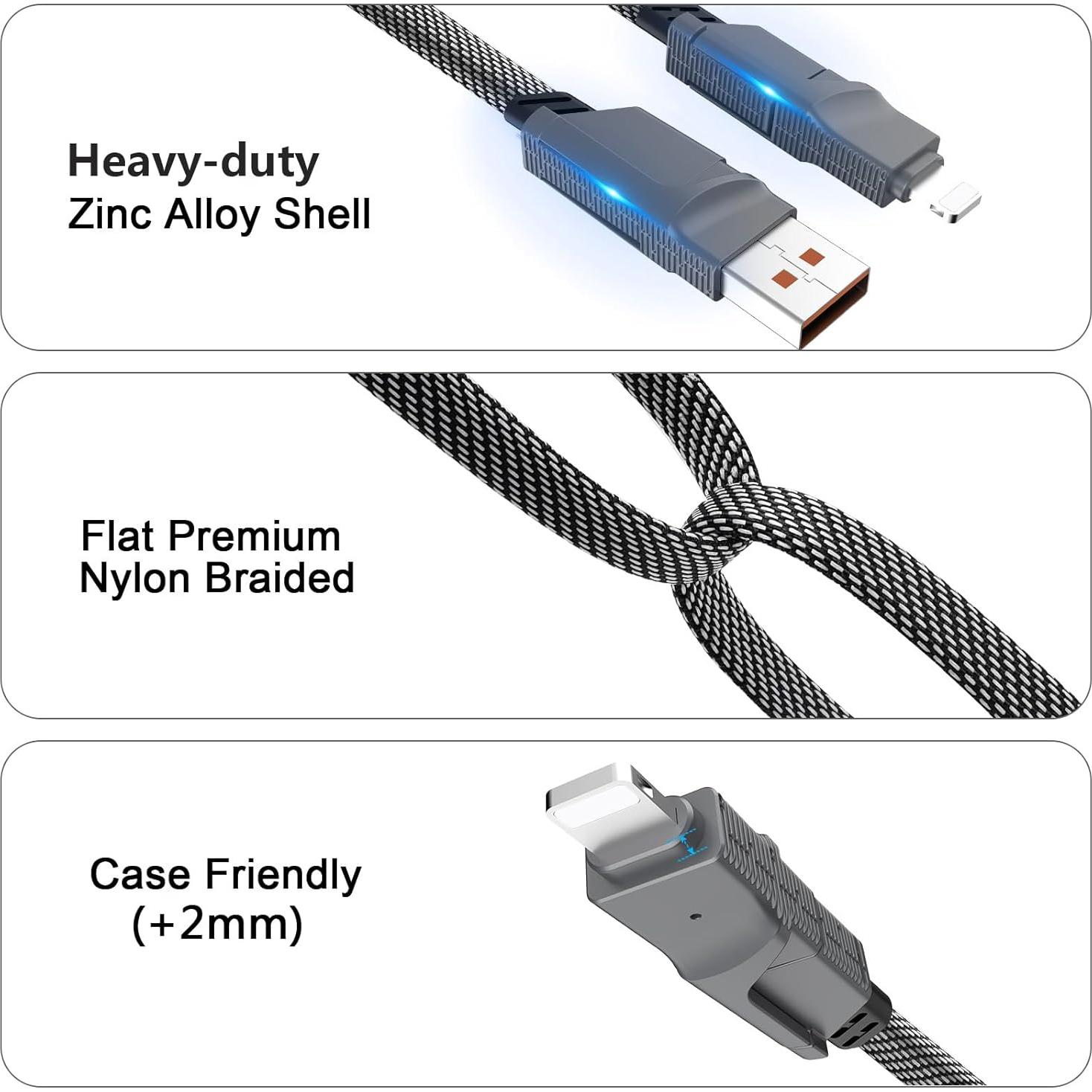 Paquete de 2 Cables USB C 4 en 1 Bobosogo 6FT Carga Rápida 60W