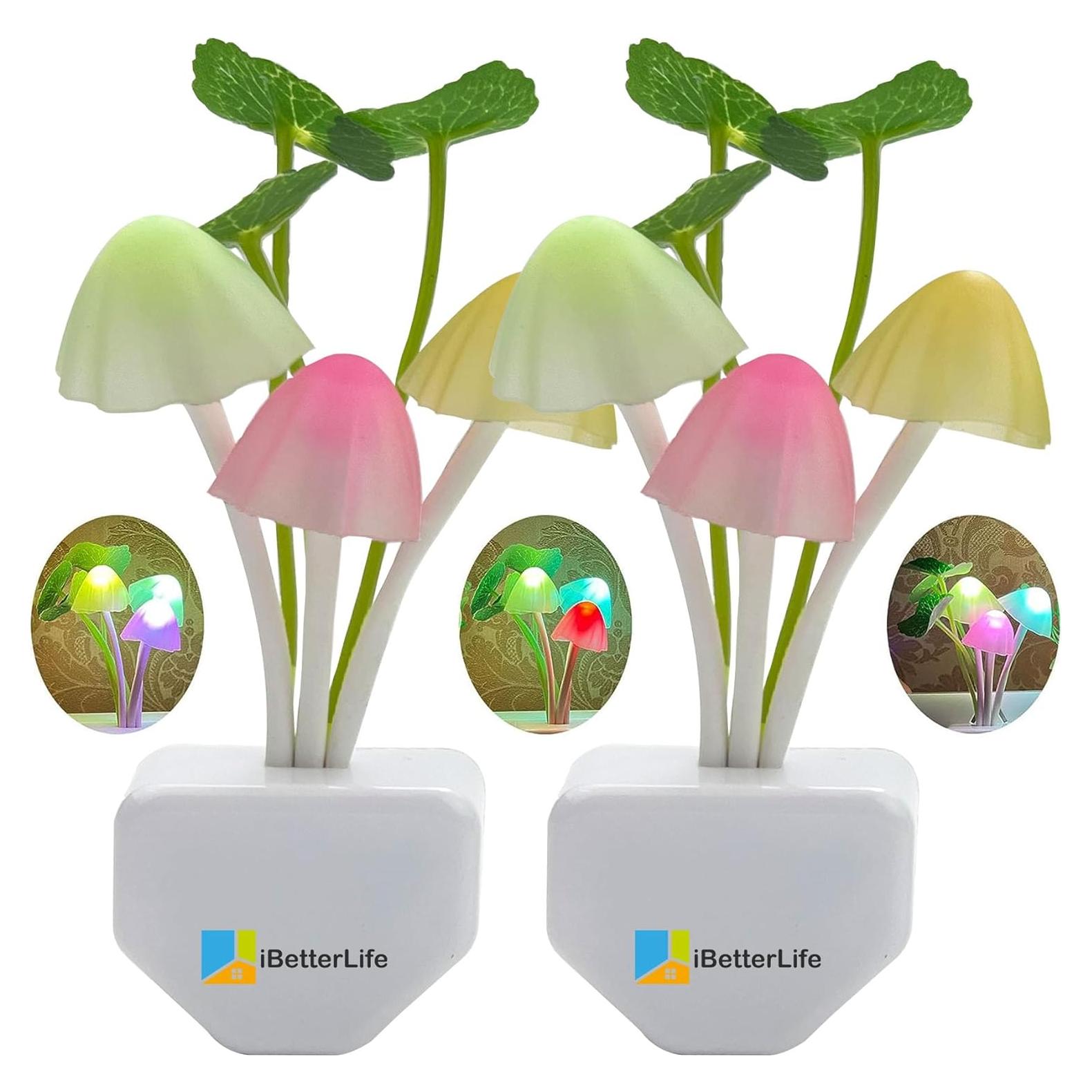 Luz Nocturna LED iBetterLife Hongo 2 Paquete Sensor Automático