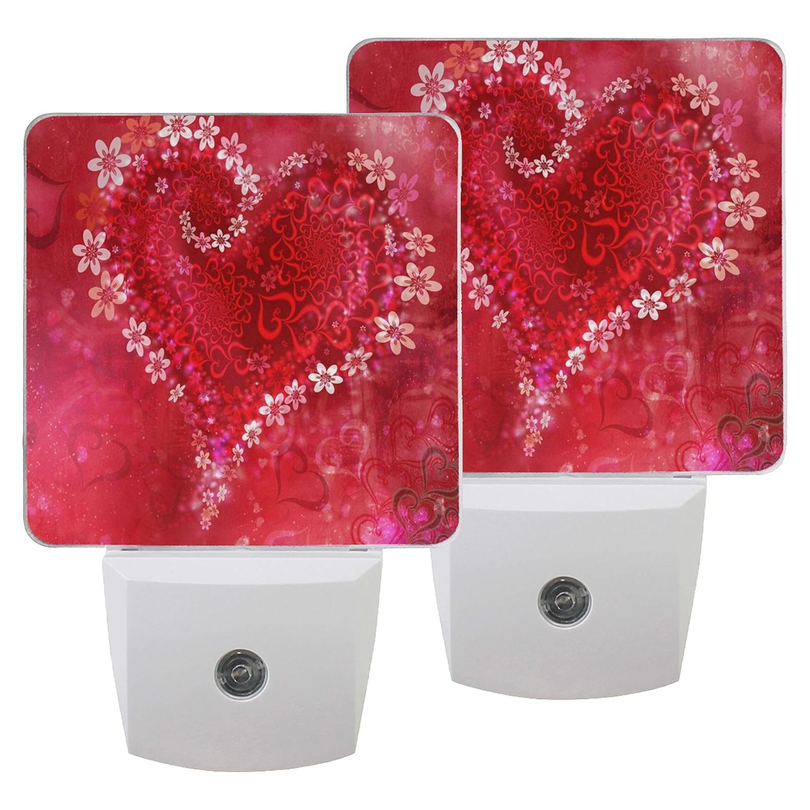 Conjunto de 2 luces nocturnas LED Pfrewn Happy corazón rojo
