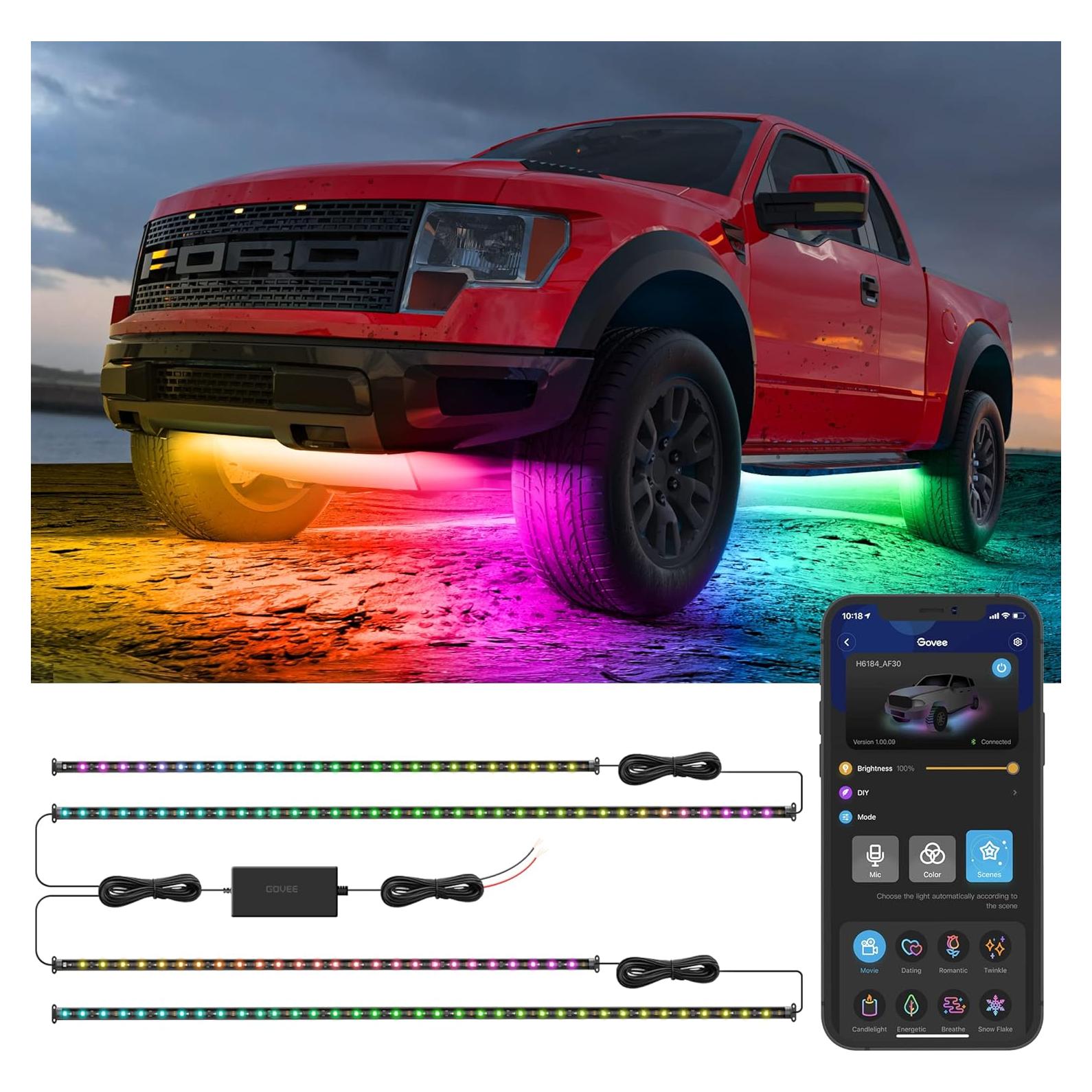 Luces LED de Subrayado Govee H61840A1, 4 Pcs RGBIC para Autos