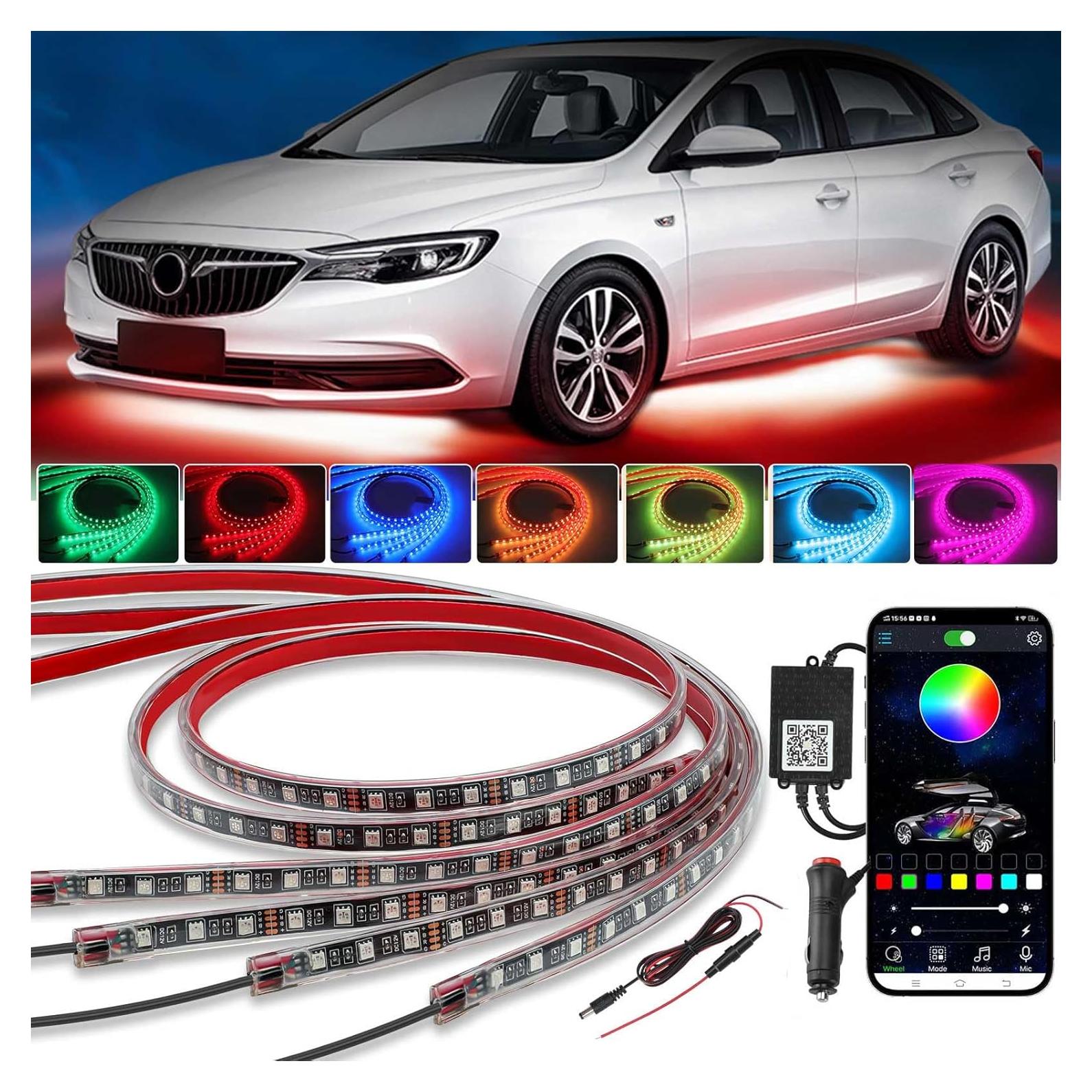 Kit de Luces LED Underglow YUGUANG RGB 4 Piezas 120cm 90cm