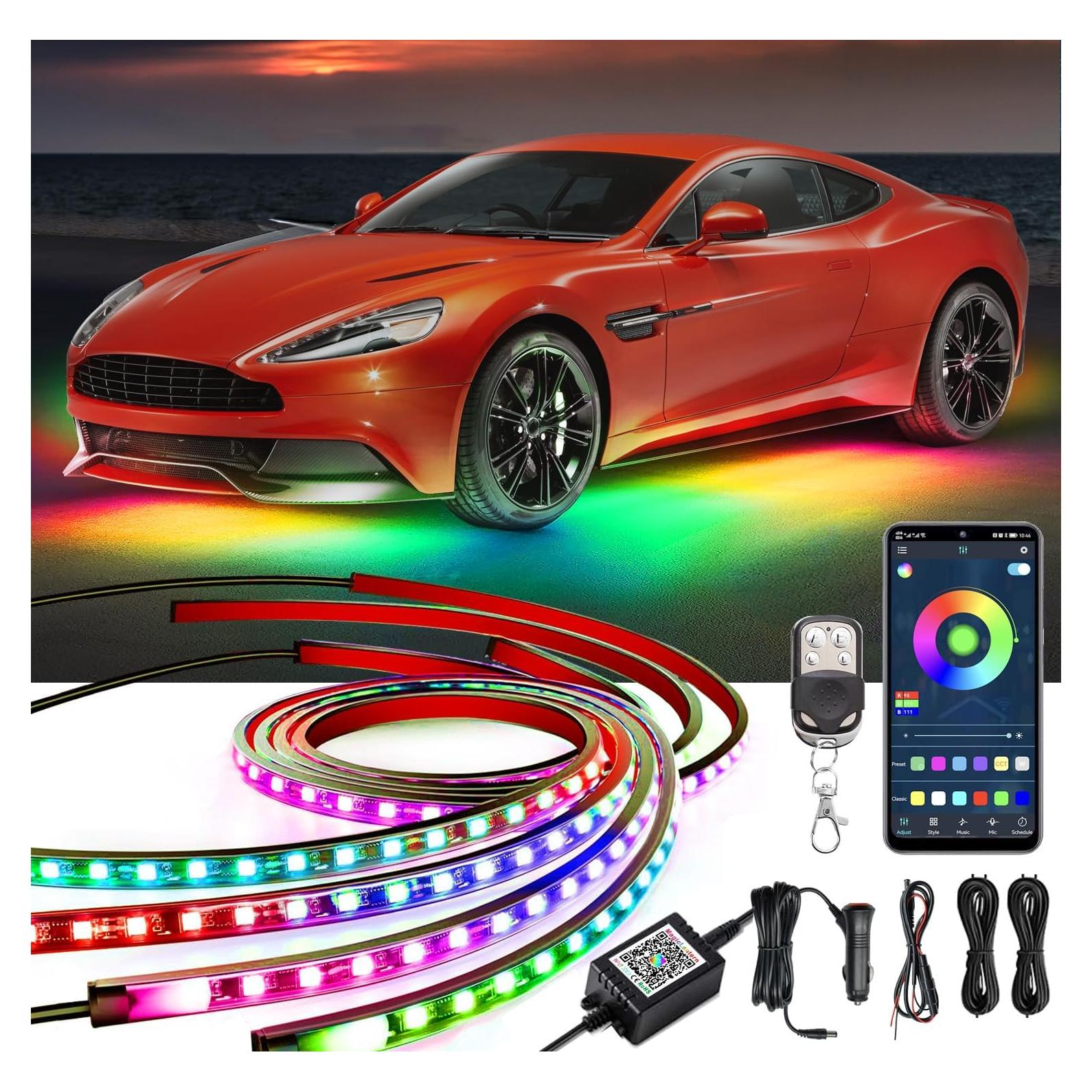 Luces Underglow LED Yielinth 4 Pcs RGBIC 252 LEDs 12V