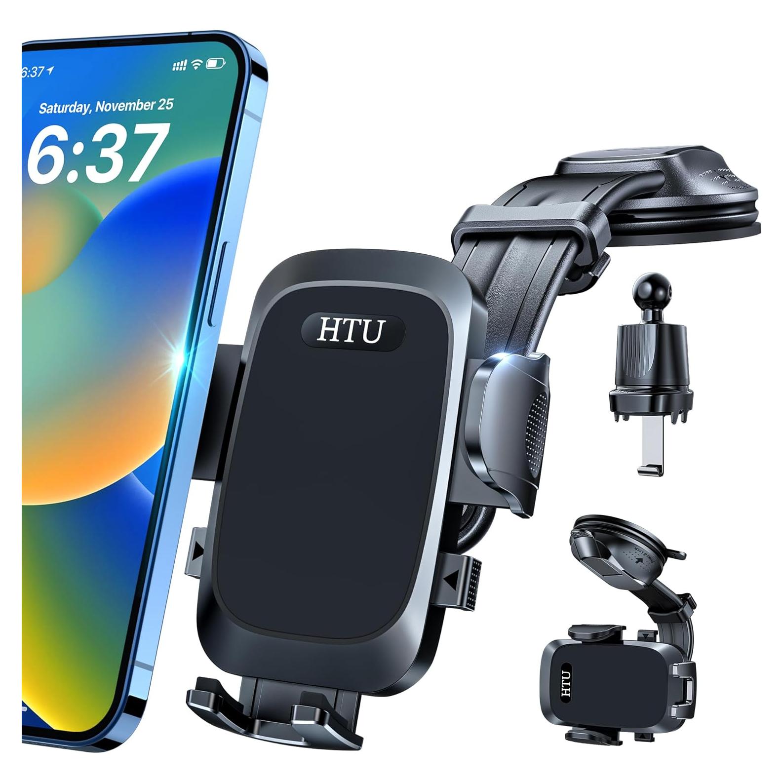 Soporte para Teléfono de Coche HTU 4 en 1 Negro - Alta Succión
