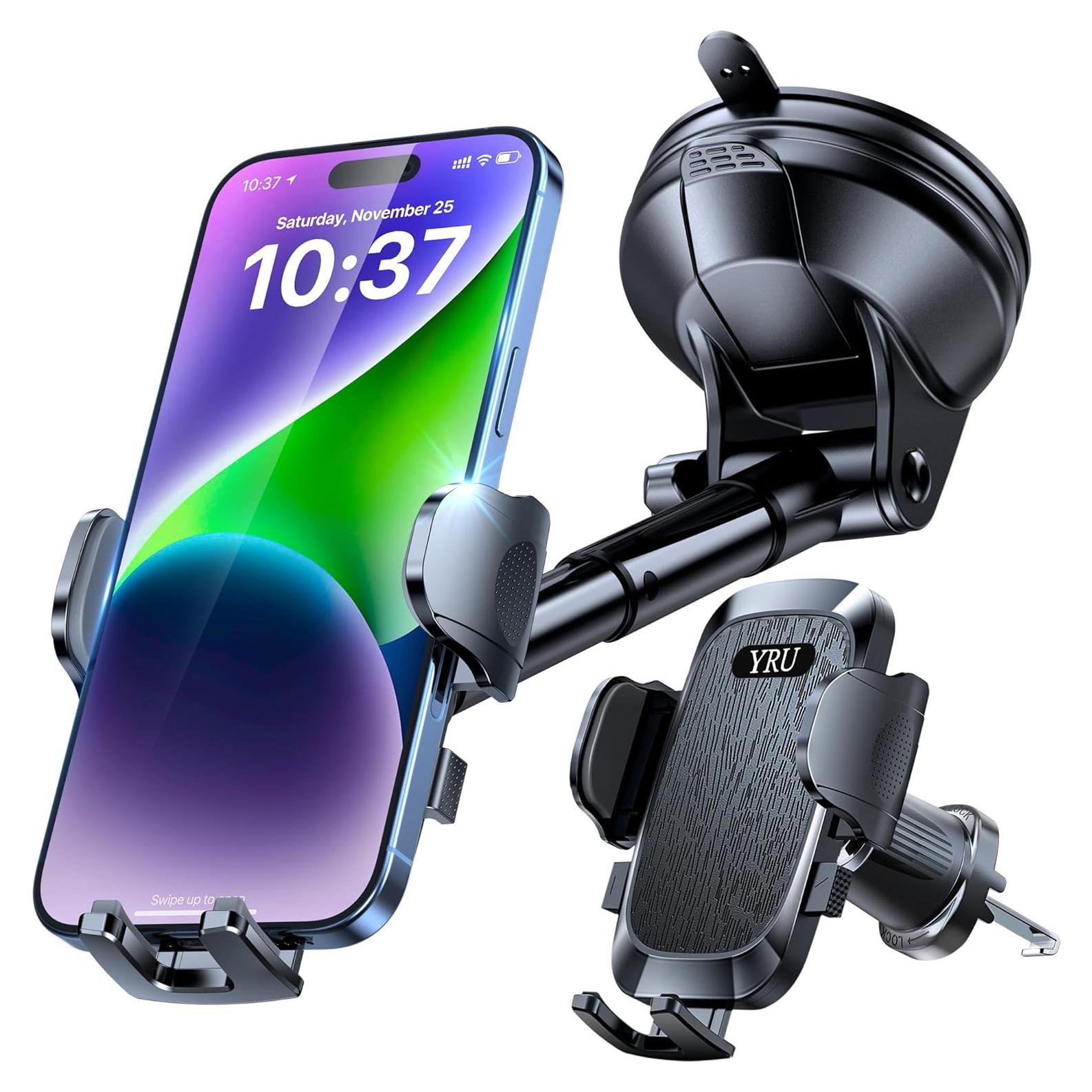 Soporte para Teléfono de Auto YRU con Ventosa Mejorada Negro