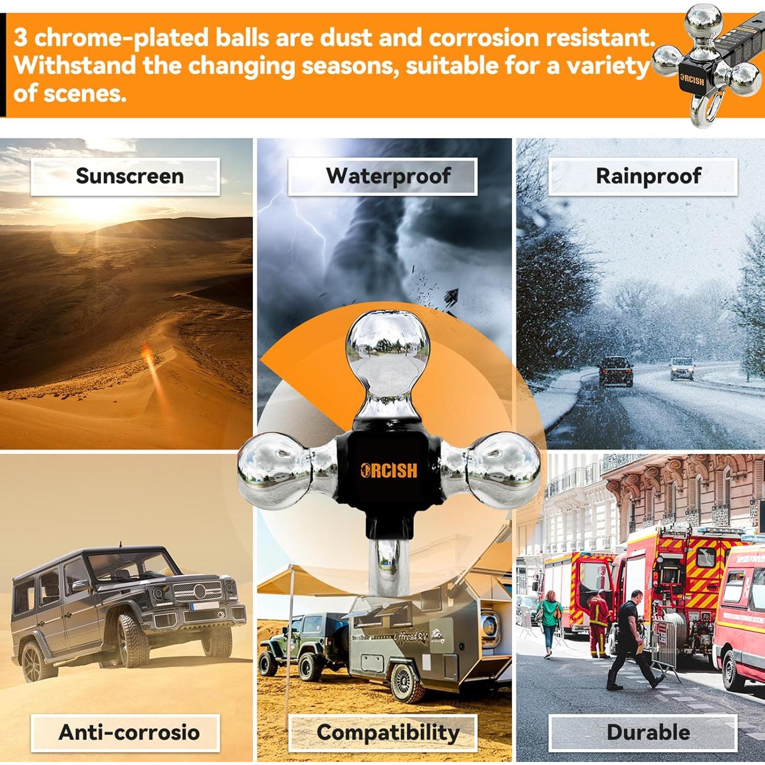 Soporte de Remolque ORCISH Tri-Bola 3 en 1 con Gancho