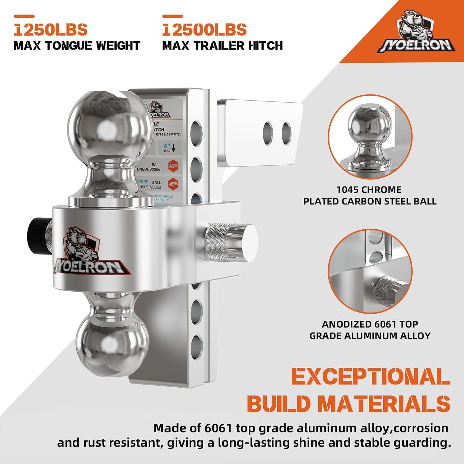 Enganche de Remolque Ajustable Jyoelron 2" y 2.5" 6" 12,500 LBS