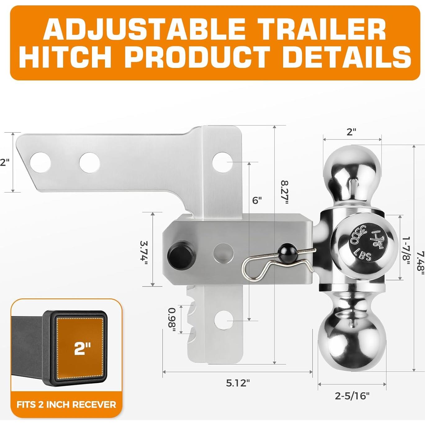 Enganche de Remolque Ajustable Kingfun 12500 lbs Plata