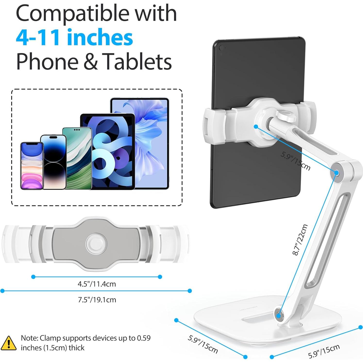 Soporte Ajustable para iPad AboveTEK - Aluminio Blanco 4"-11"